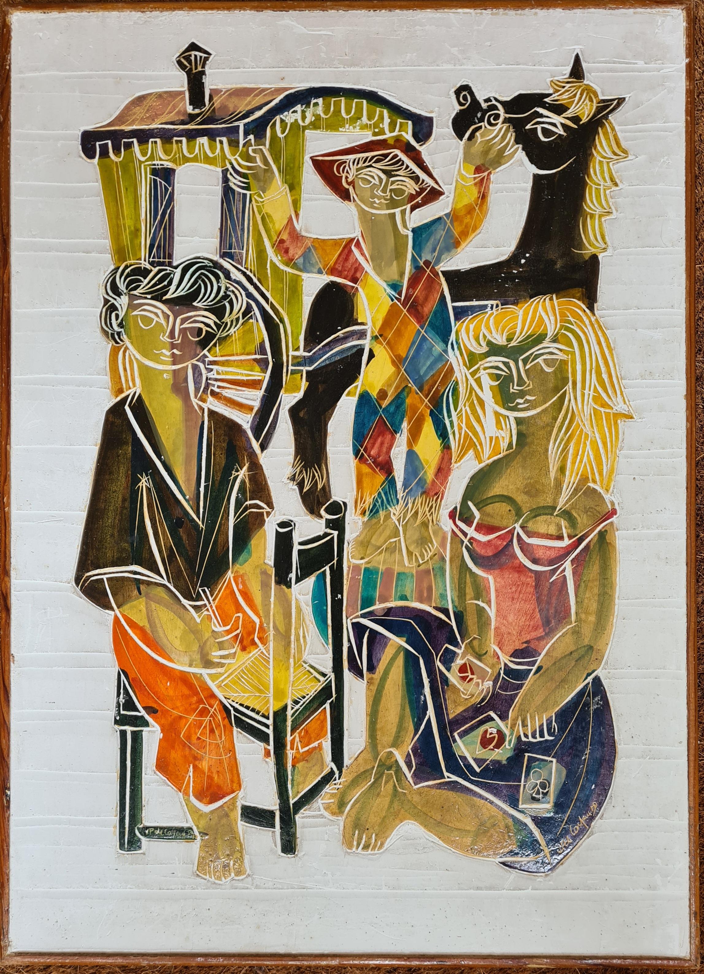 Sgraffito, Saltimbanque und der Kartenspieler aus der Mitte des Jahrhunderts, Kreis von Picasso. im Angebot 8
