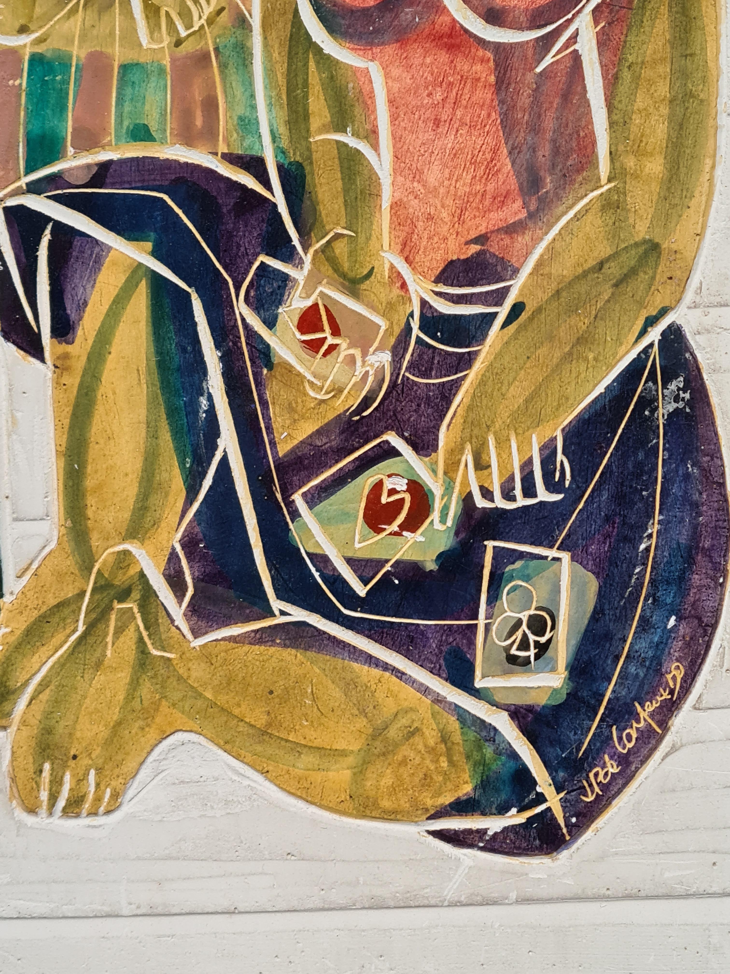 Sgraffito, Saltimbanque und der Kartenspieler aus der Mitte des Jahrhunderts, Kreis von Picasso. im Angebot 2