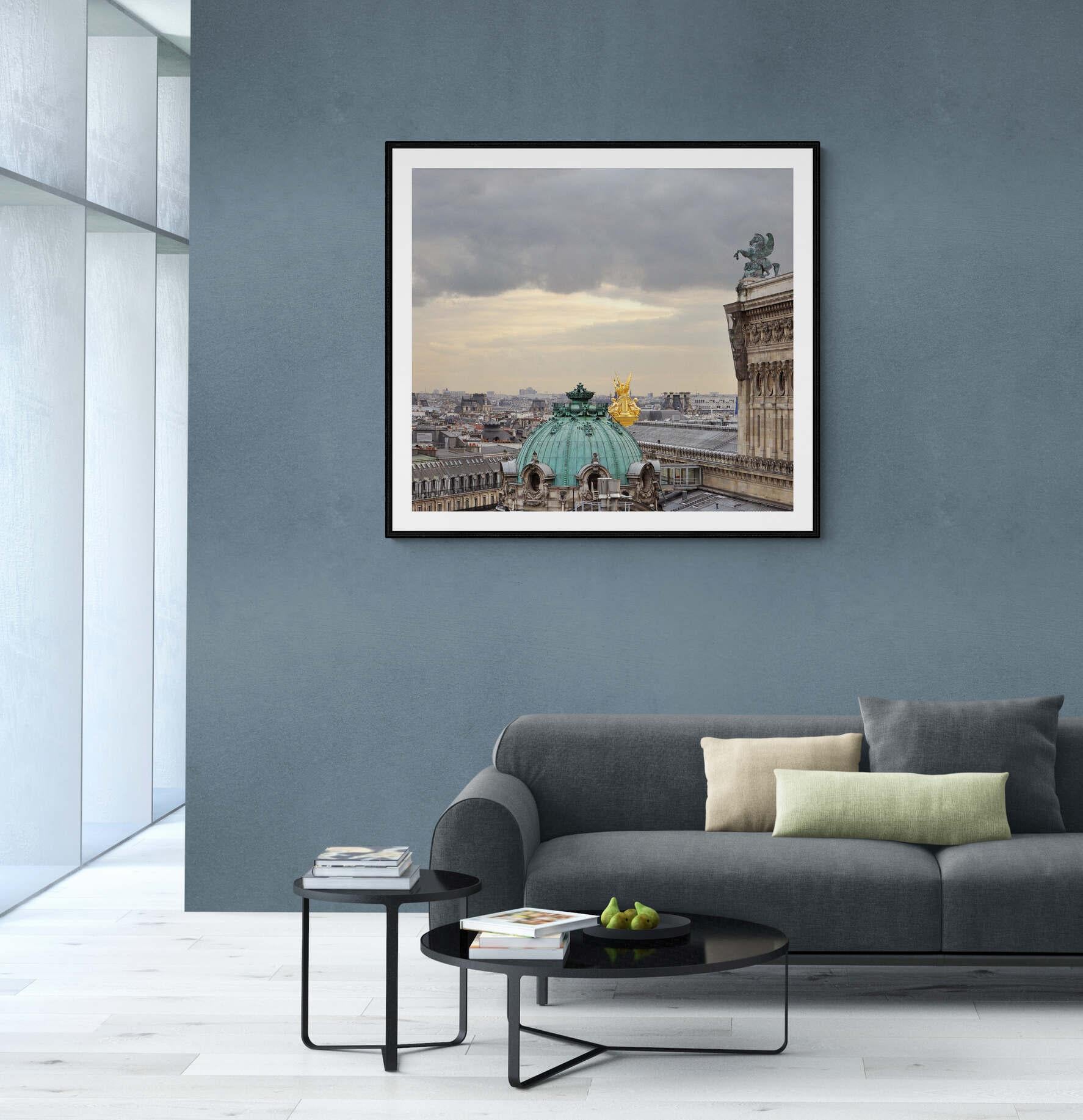 Südliche Skyline von Paris (Frankreich) – Zeitgenössische Panoramik-Farbfotografie (Grau), Color Photograph, von Jean Pierre De Neef
