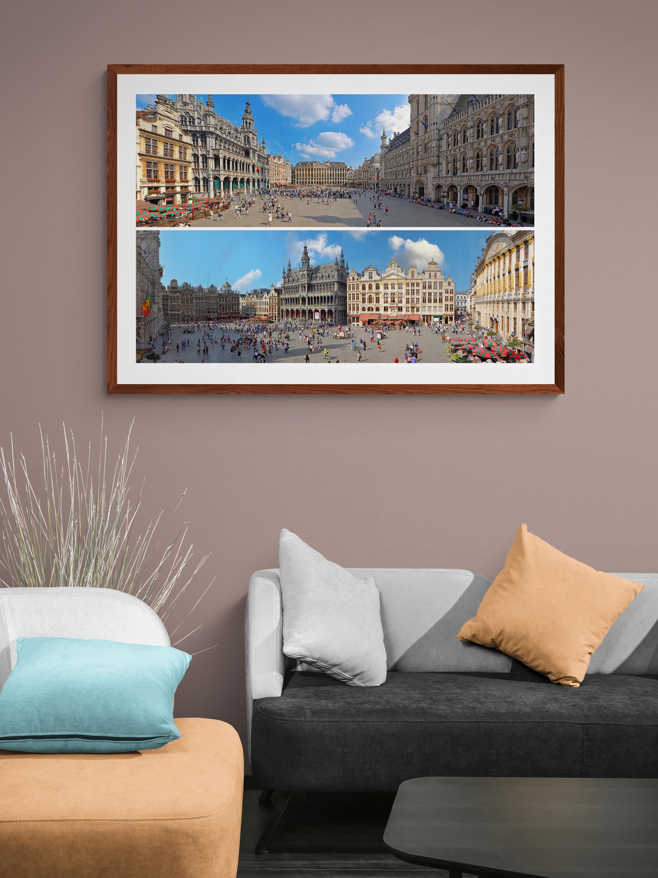 The Grand Place of Brussel - 2013 - Full Framed color panoramic photography - Photorealist Photograph by Jean Pierre De Neef