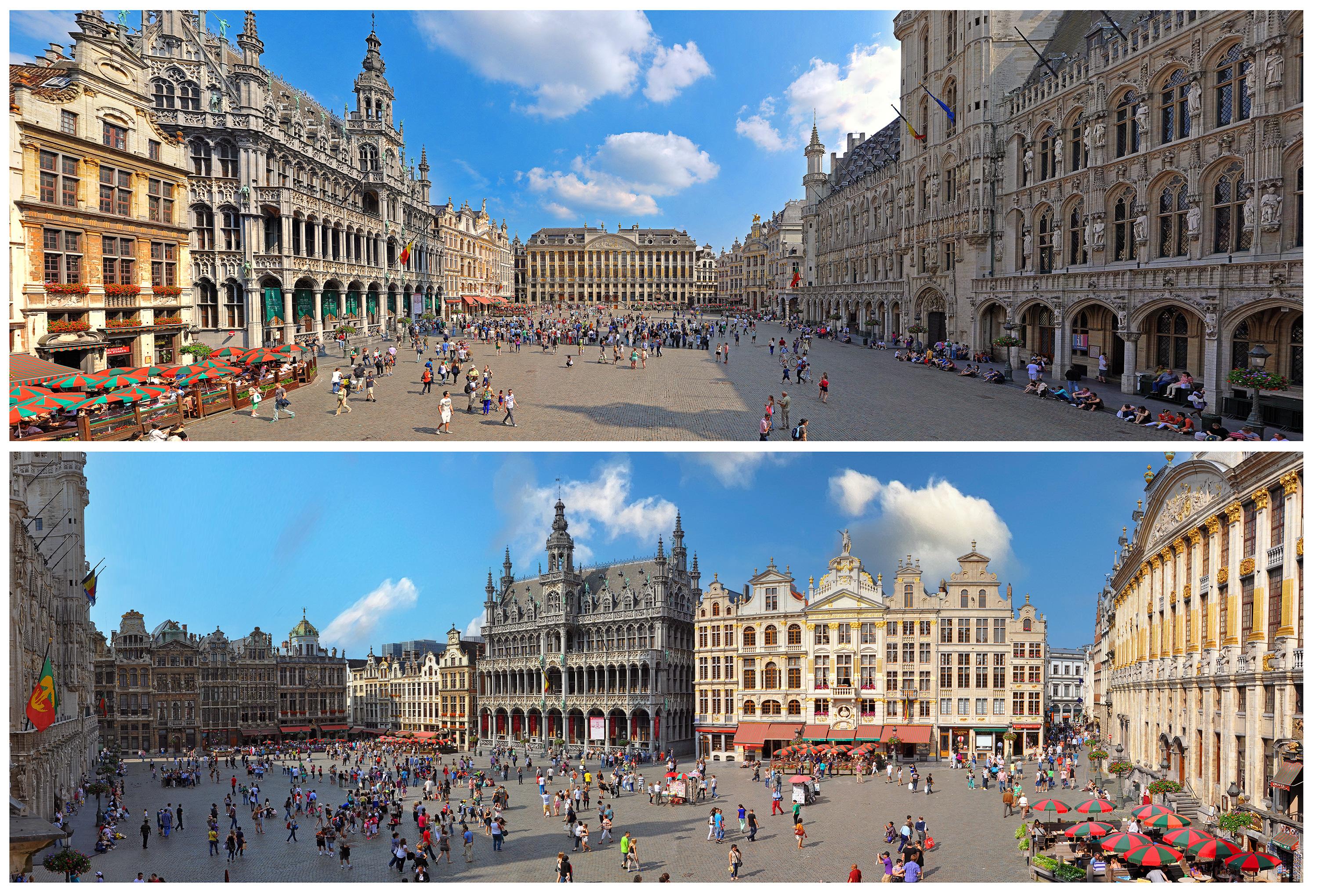 Jean Pierre De Neef Color Photograph - The Grand Place of Brussel - 2013 - Full Framed color panoramic photography 