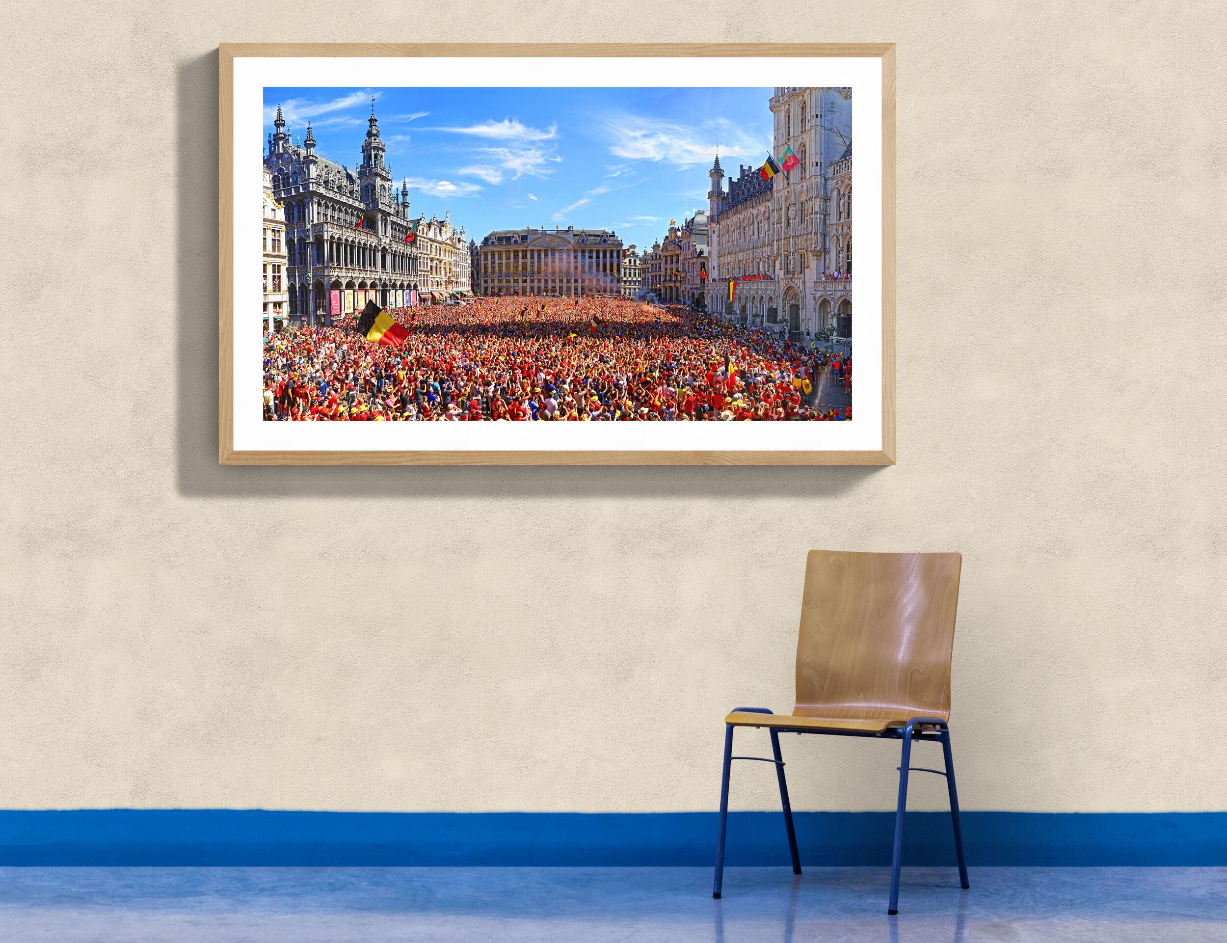 Pigment photographic paper - photography & fine art print © Jean Pierre De Neef - Panoramic cityscape made from 16 pictures
The red devils' triumphant return to the Grand Place in Brussels on July 15, 2018 after taking third place at the FIFA World