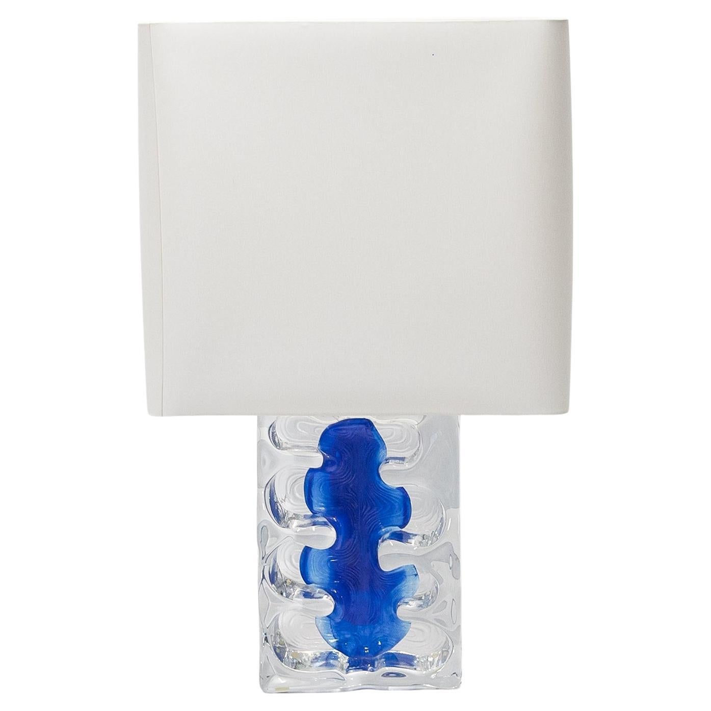 Jean-Pierre Demarchi Lámpara de mesa de cristal azul Daum Años 70 en venta