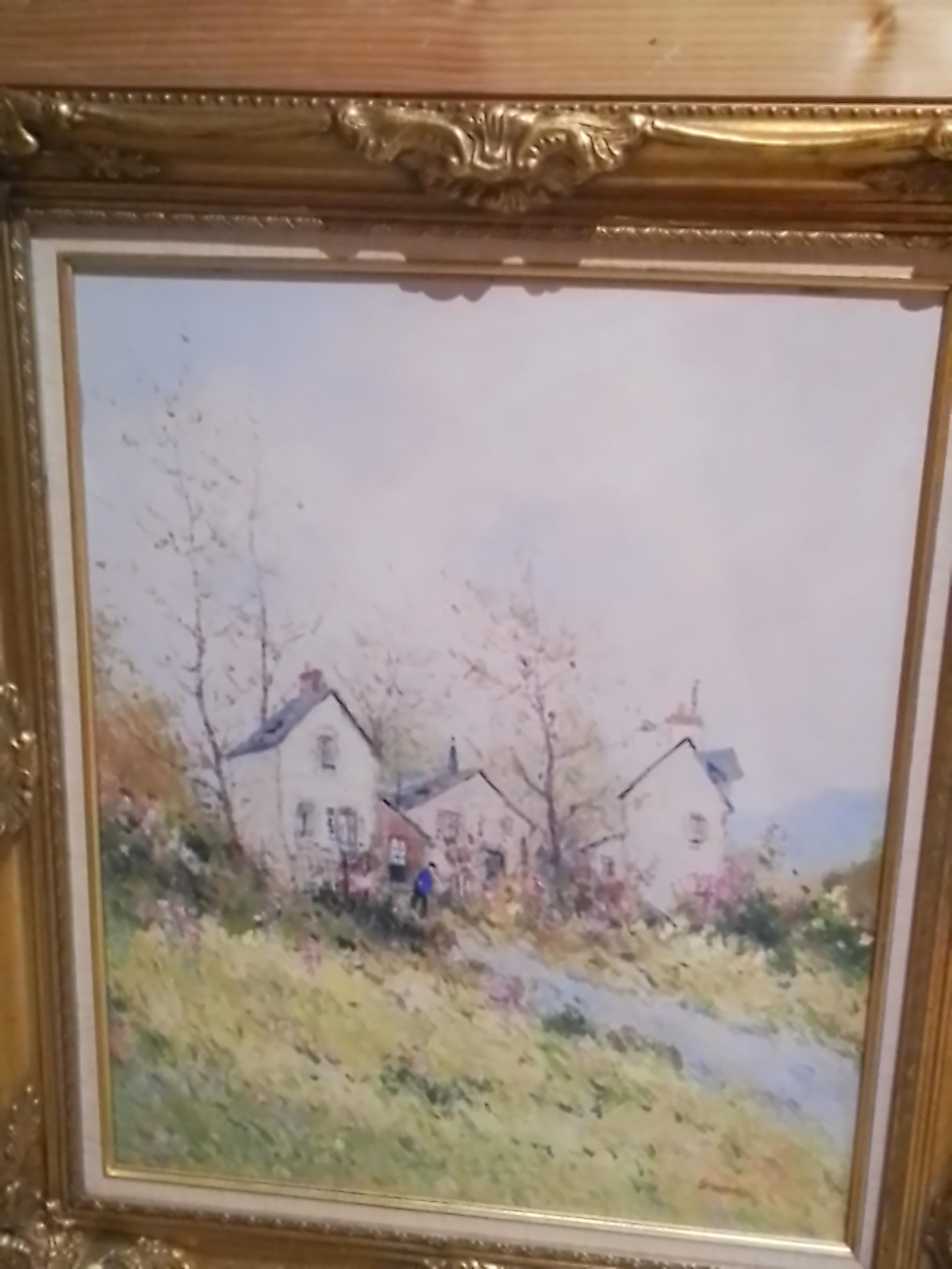 Dubord Jean. Landschaft in einem Blumengarten im Herbst - Öl auf Leinwand - signiert. im Angebot 5