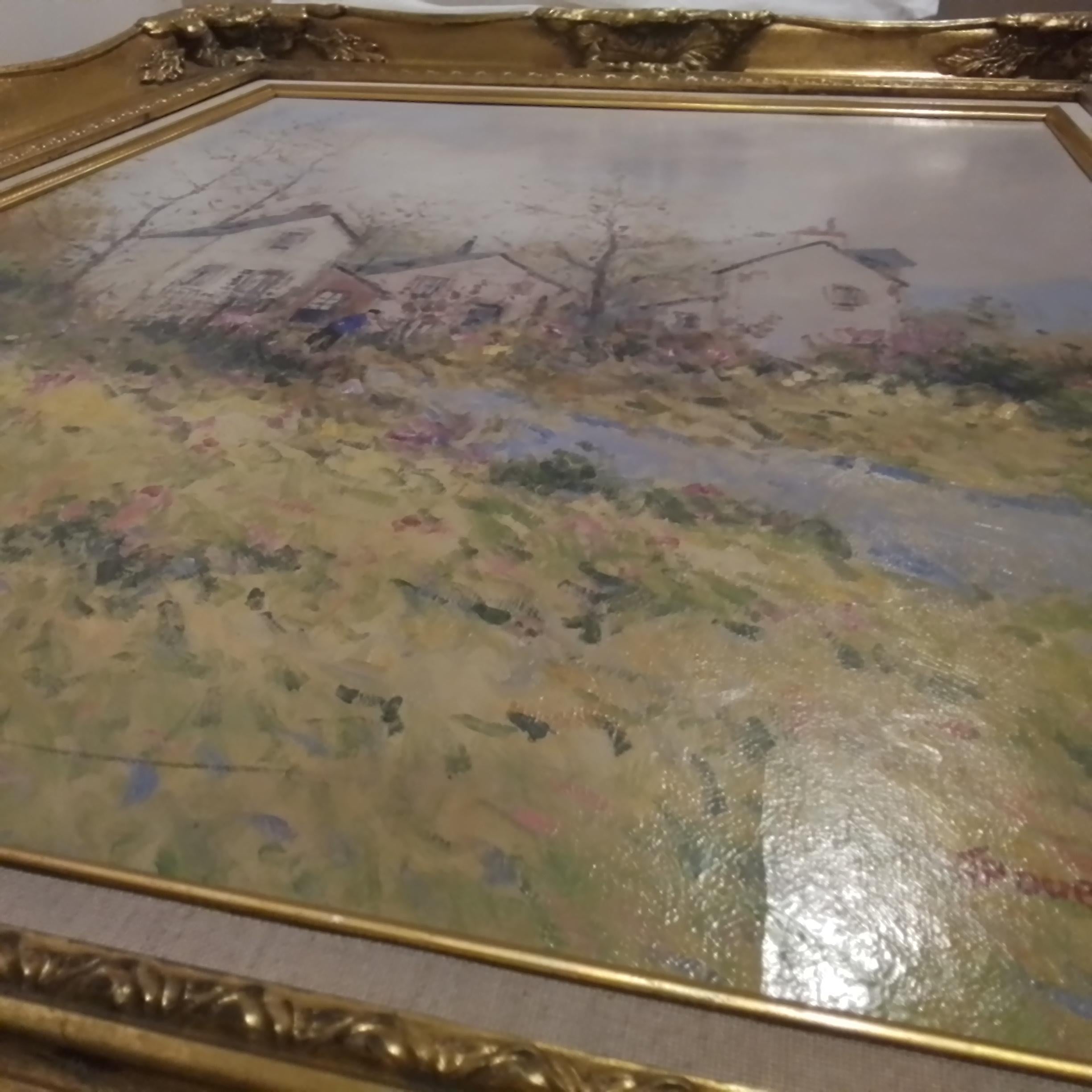 Dubord Jean. Landschaft in einem Blumengarten im Herbst - Öl auf Leinwand - signiert. im Angebot 10