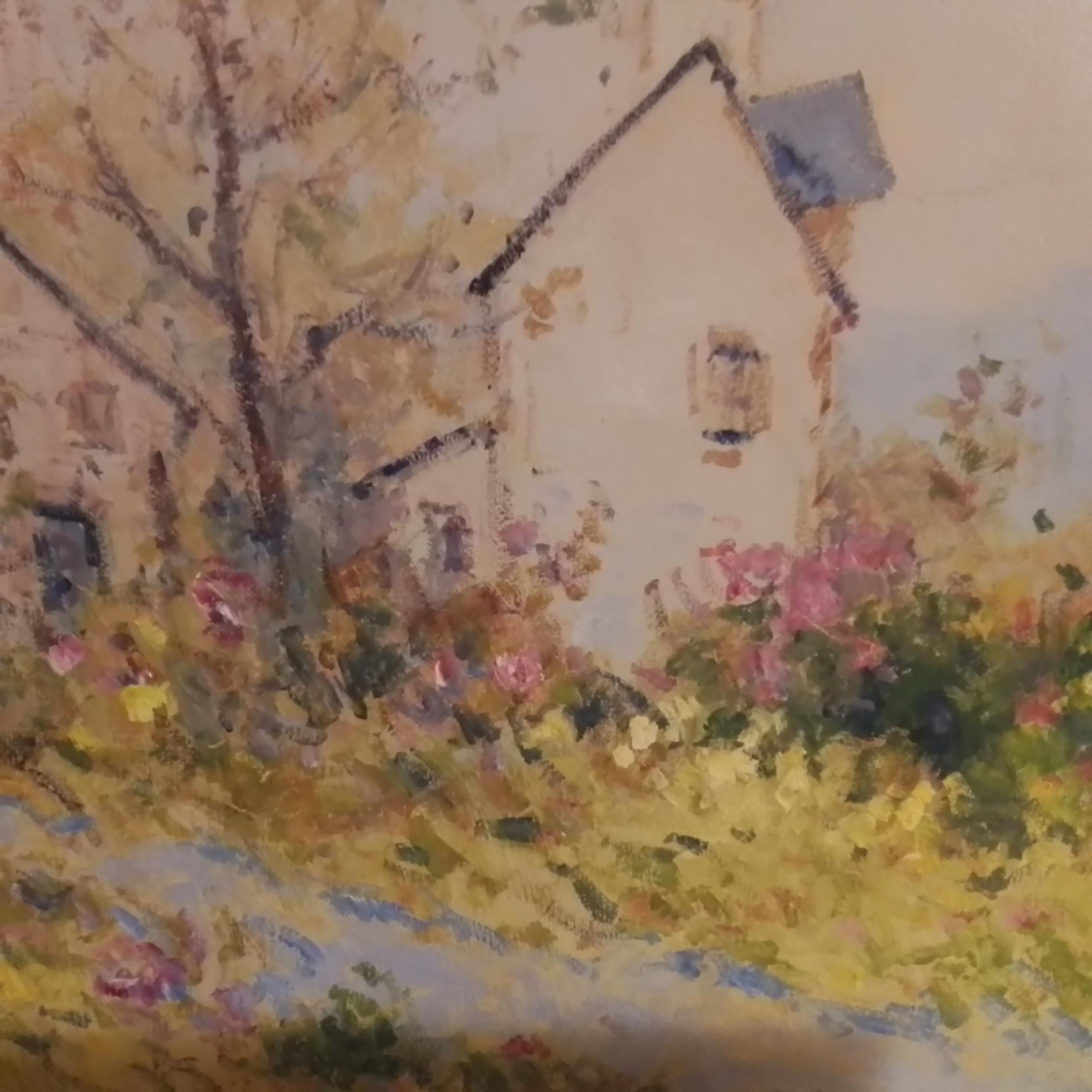 Dubord Jean. Landschaft in einem Blumengarten im Herbst - Öl auf Leinwand - signiert. im Angebot 12