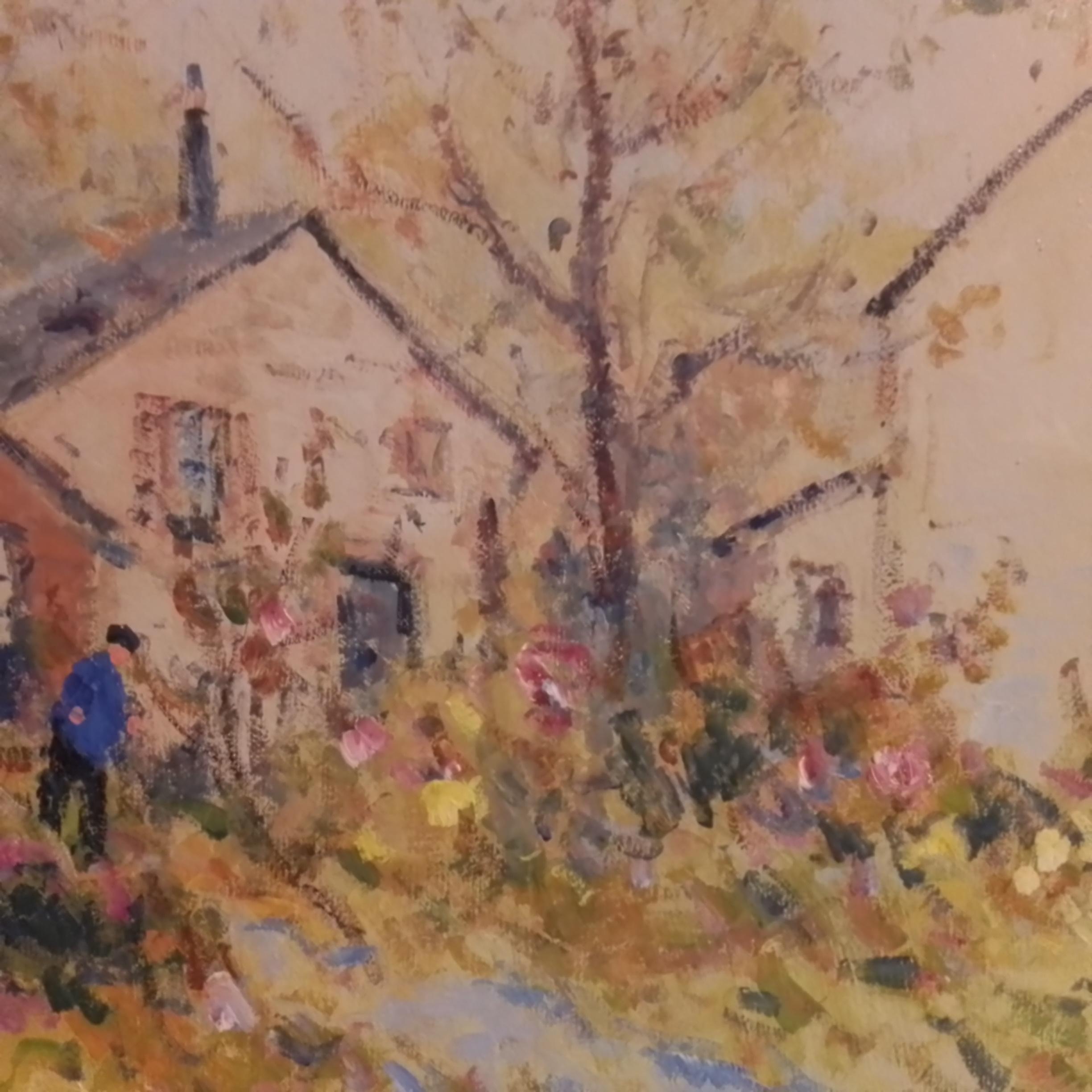 Dubord Jean. Landschaft in einem Blumengarten im Herbst - Öl auf Leinwand - signiert. im Angebot 13