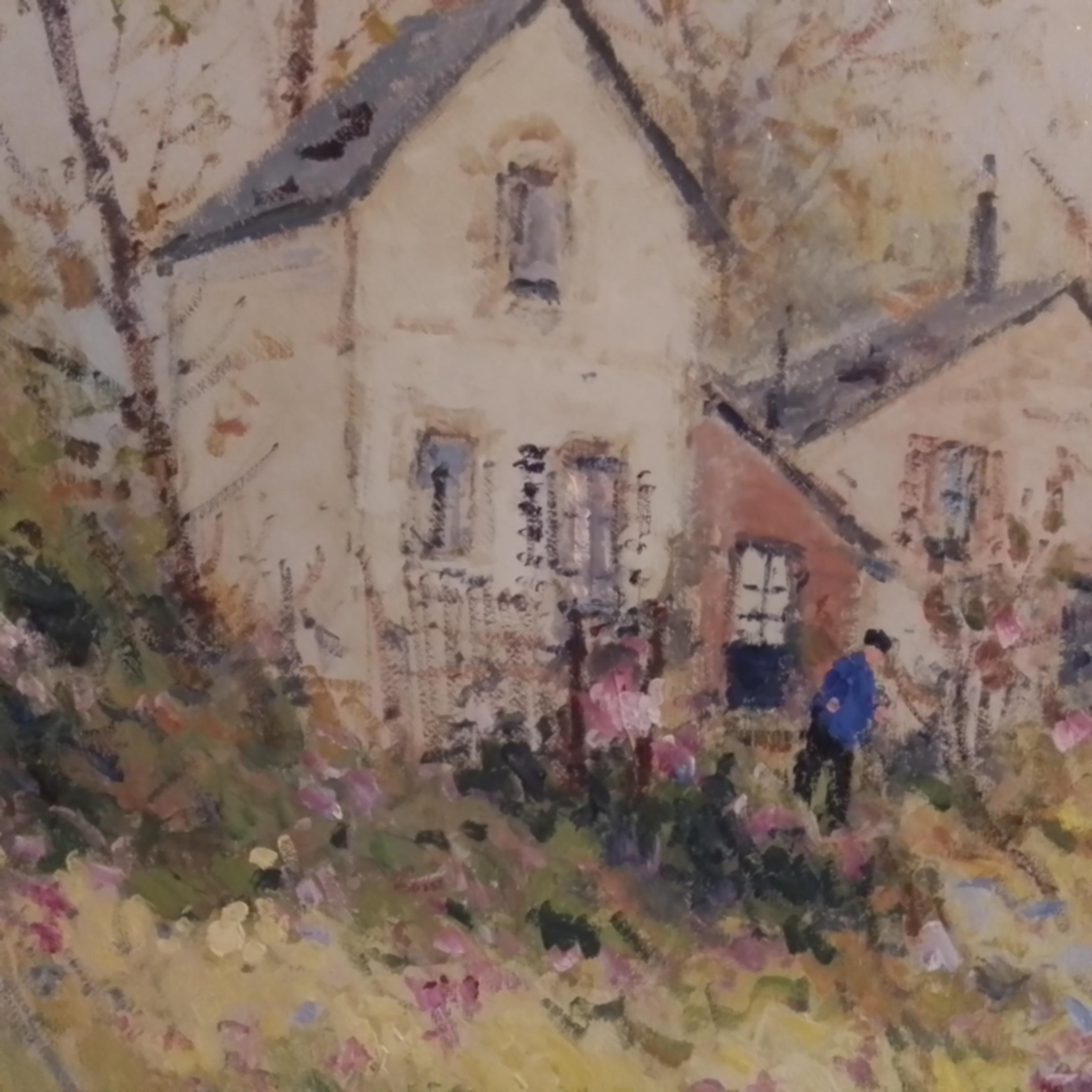 Dubord Jean. Landschaft in einem Blumengarten im Herbst - Öl auf Leinwand - signiert. im Angebot 14