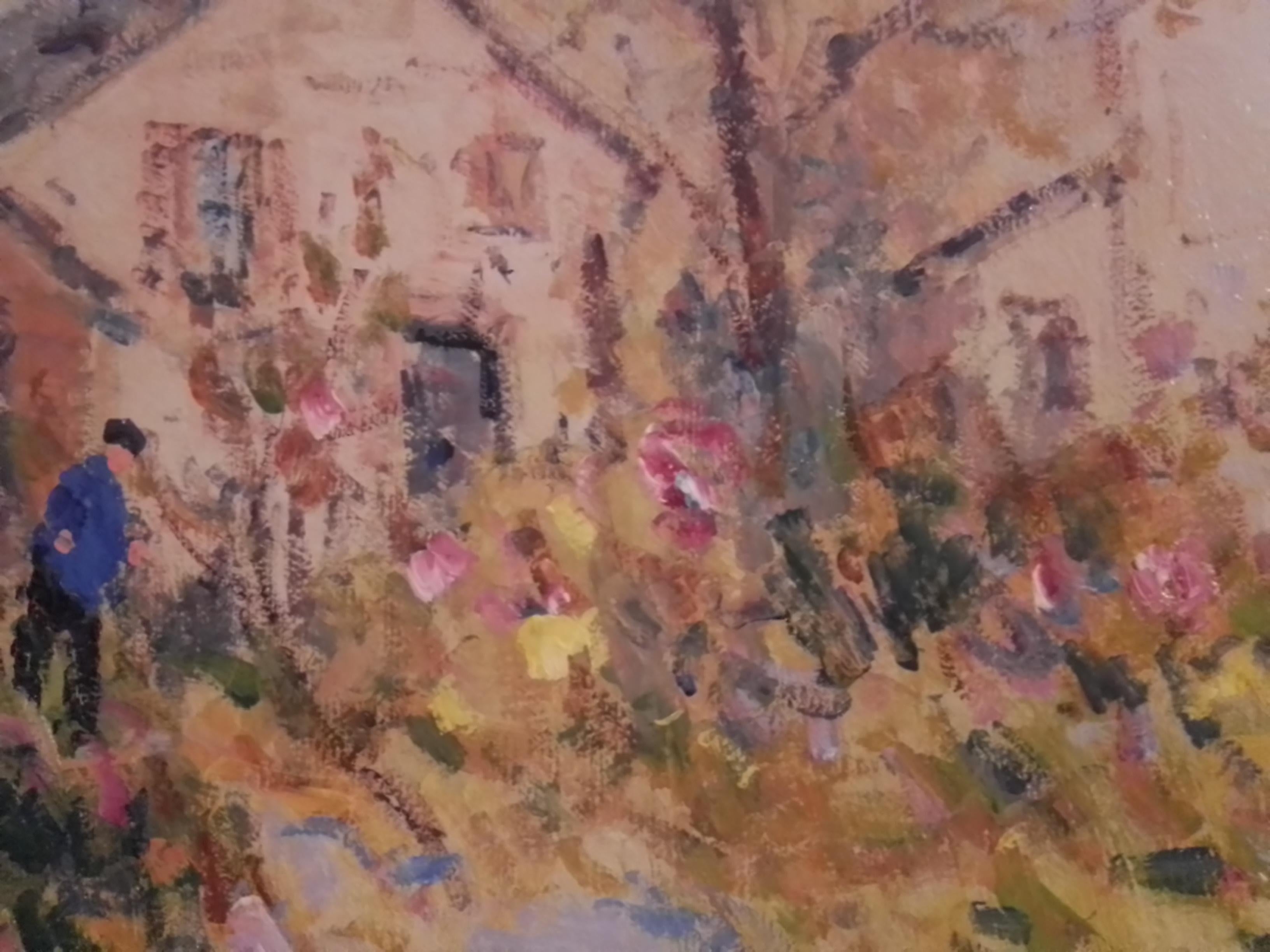 Dubord Jean. Landschaft in einem Blumengarten im Herbst - Öl auf Leinwand - signiert. (Schwarz), Landscape Painting, von Jean Pierre Dubord