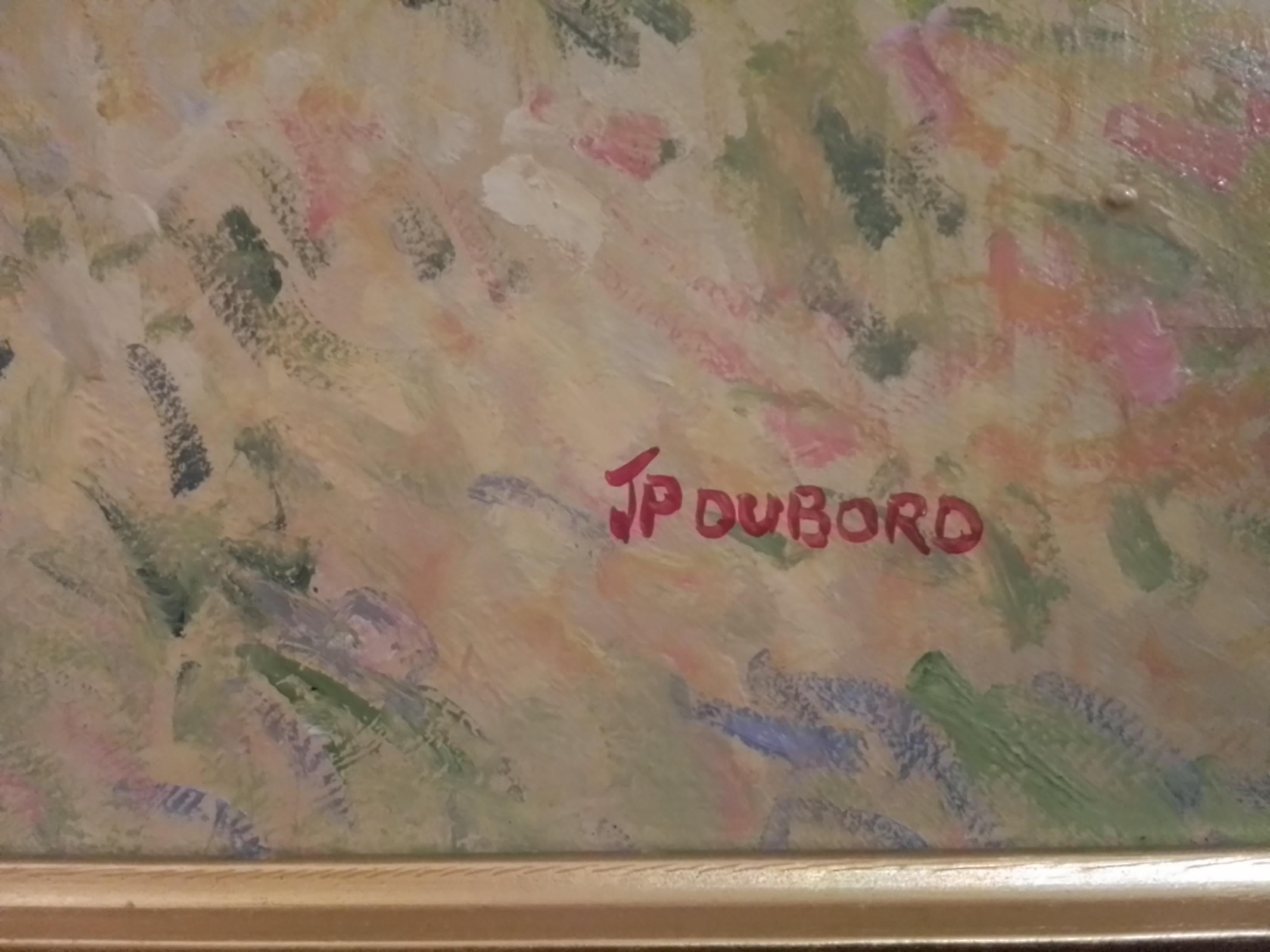Dubord Jean. Landschaft in einem Blumengarten im Herbst - Öl auf Leinwand - signiert. im Angebot 1