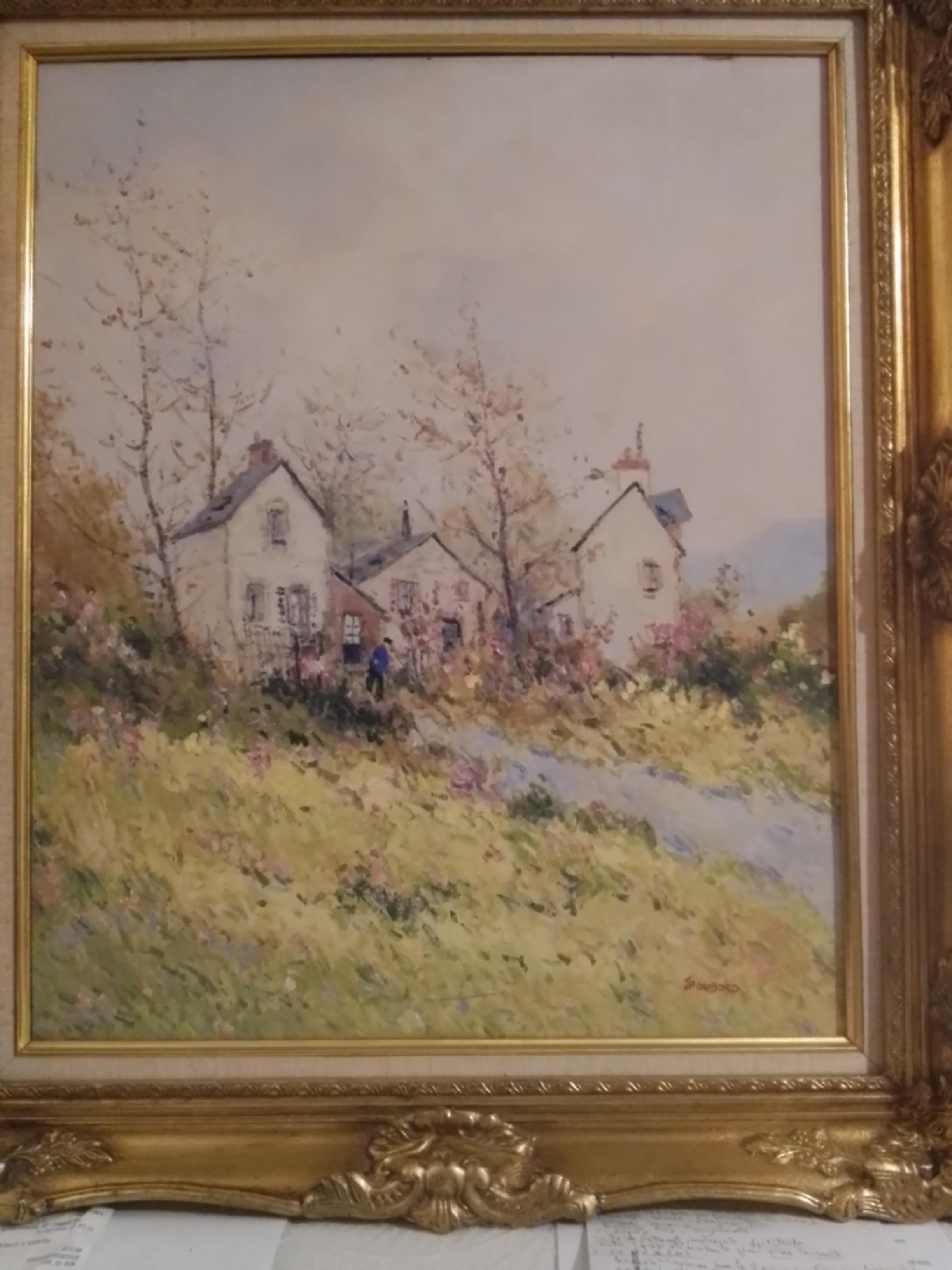 Dubord Jean. Landschaft in einem Blumengarten im Herbst - Öl auf Leinwand - signiert. im Angebot 3