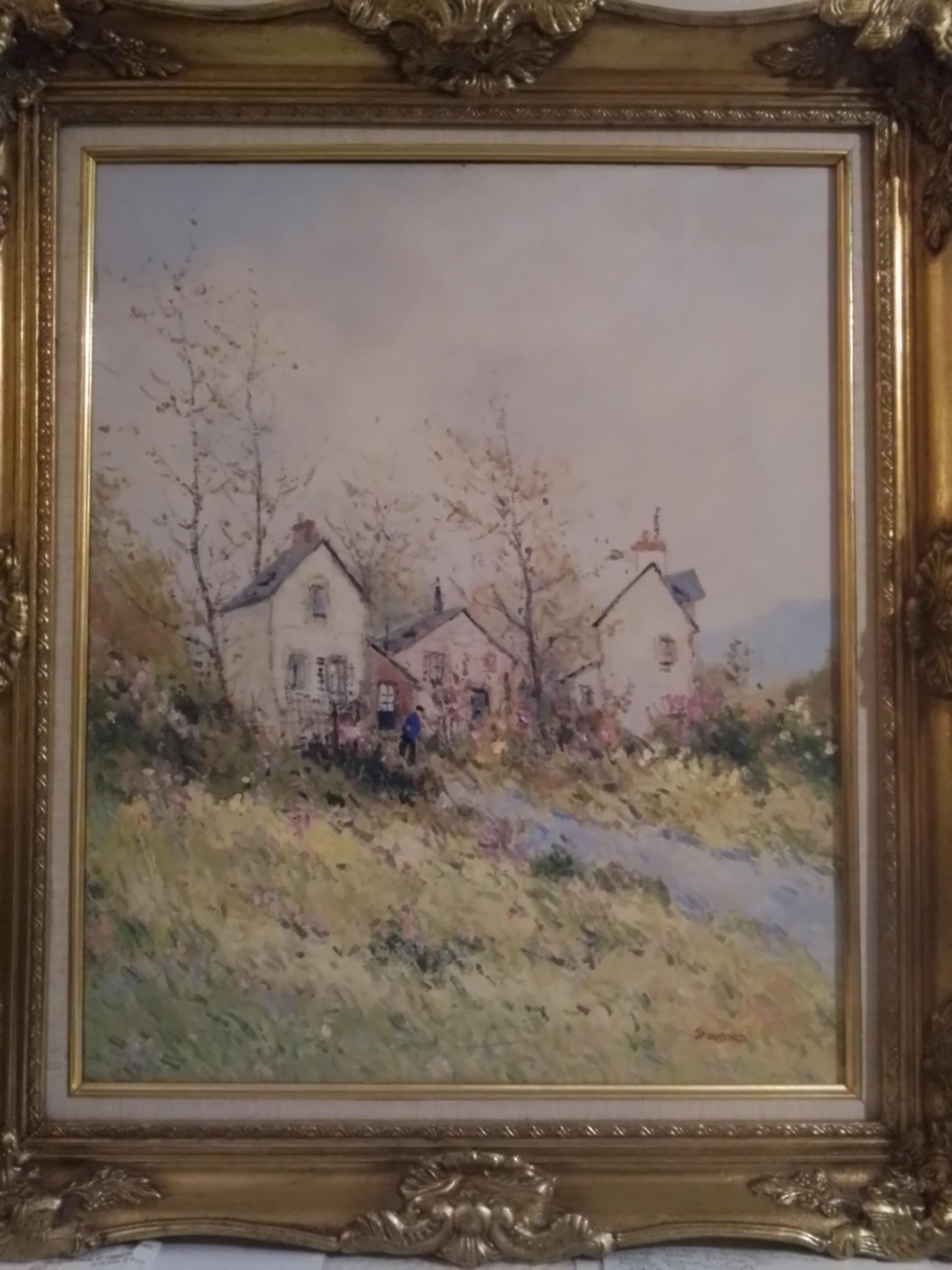 Dubord Jean. Landschaft in einem Blumengarten im Herbst - Öl auf Leinwand - signiert. im Angebot 4
