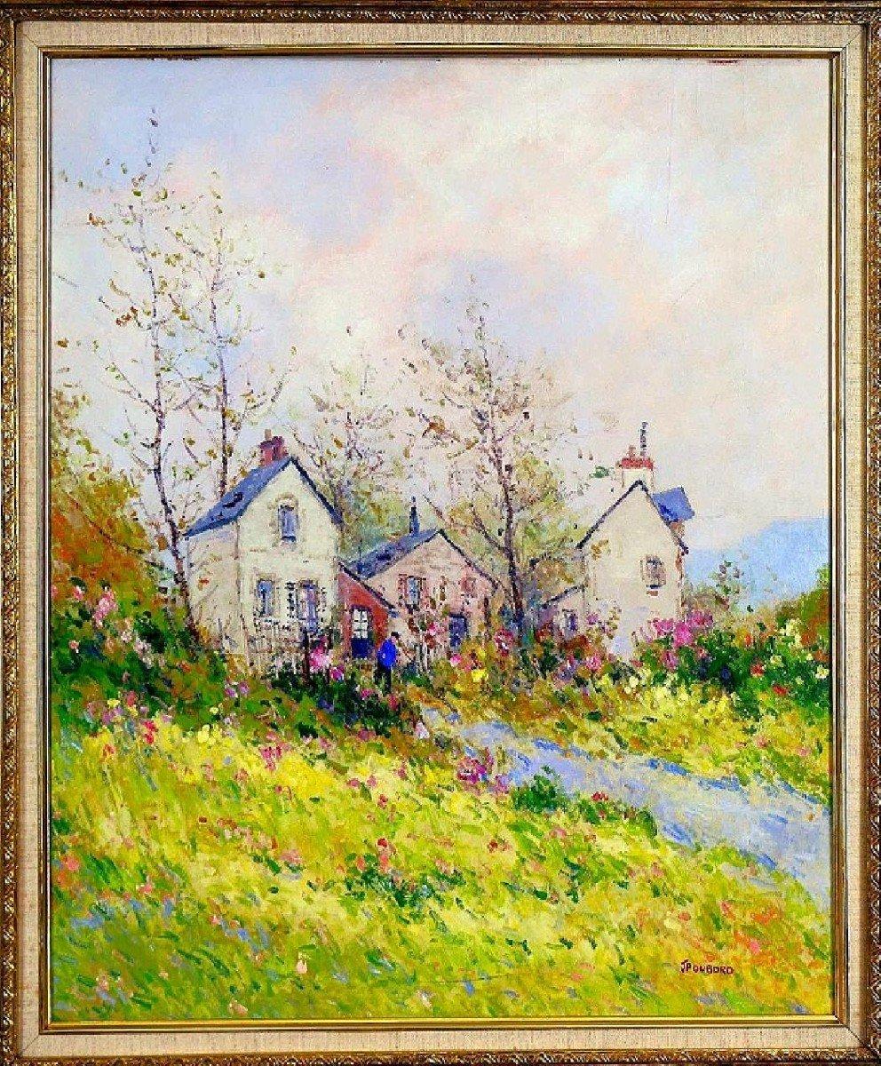 Dubord Jean. Landschaft in einem Blumengarten im Herbst - Öl auf Leinwand - signiert. – Painting von Jean Pierre Dubord