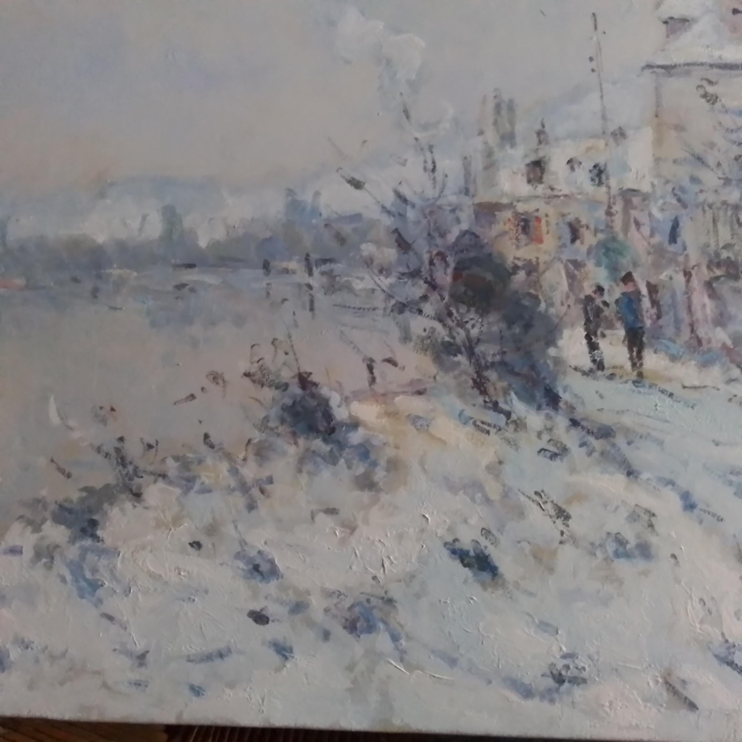 Paysage de neige de la Seine en Normandie, France - Jean Pierre Dubord en vente 11