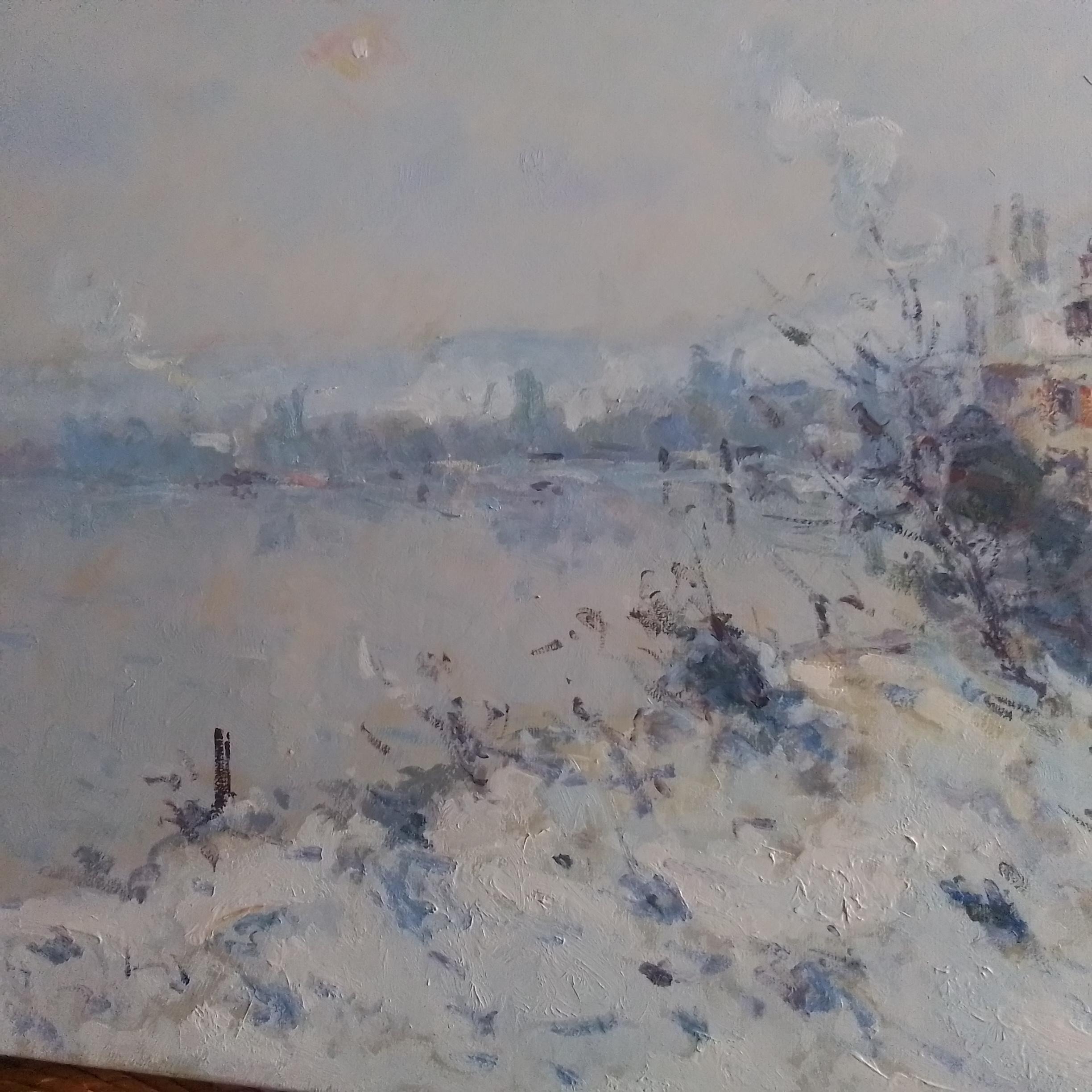 Paysage de neige de la Seine en Normandie, France - Jean Pierre Dubord en vente 12