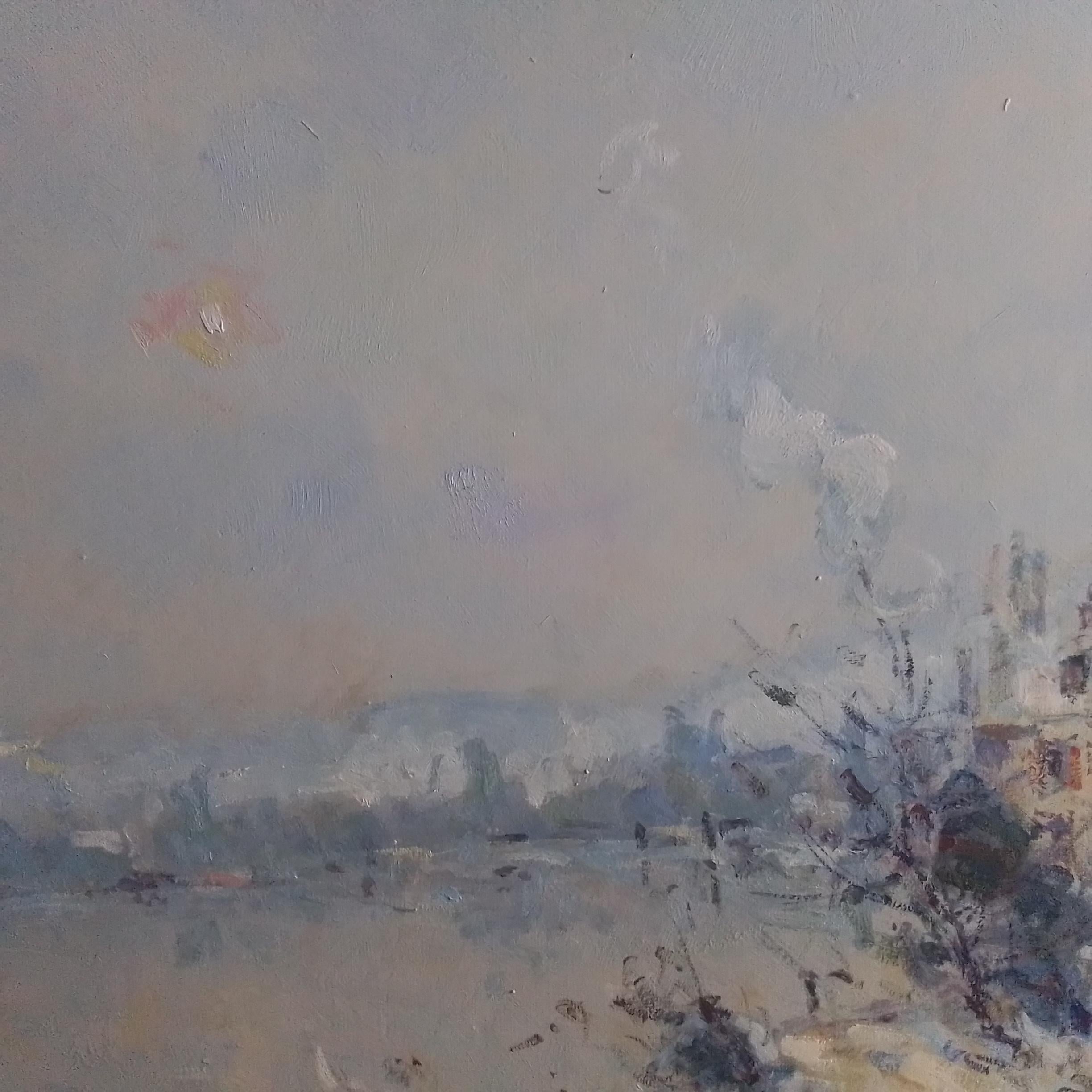 Paysage de neige de la Seine en Normandie, France - Jean Pierre Dubord en vente 4