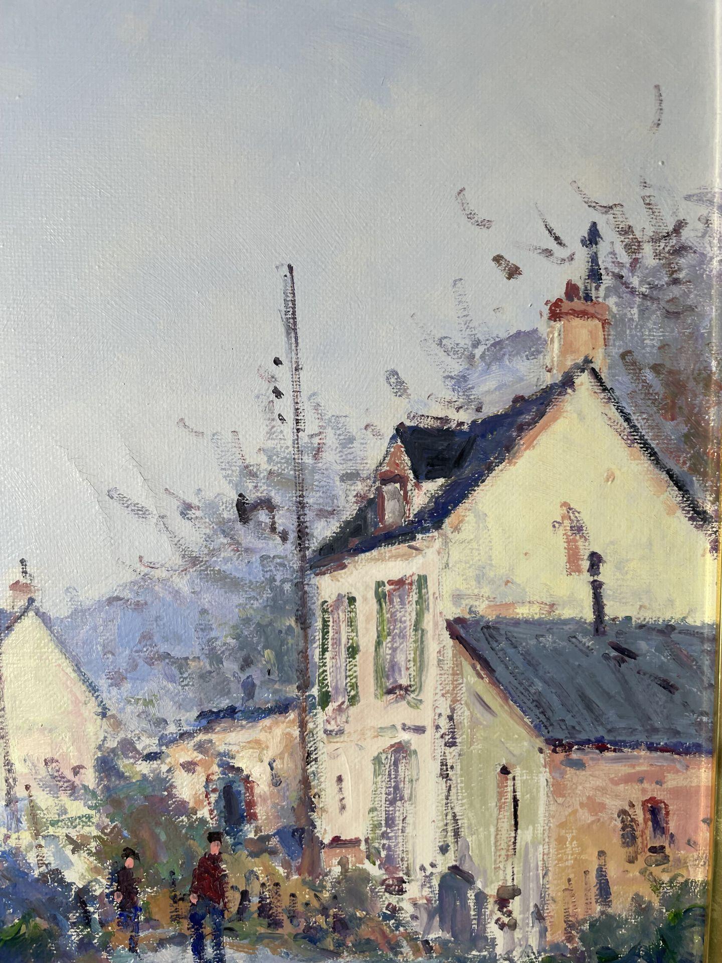 Vintage french art - The Animated Towpath In Normandy - oil on canvas For Sale 5