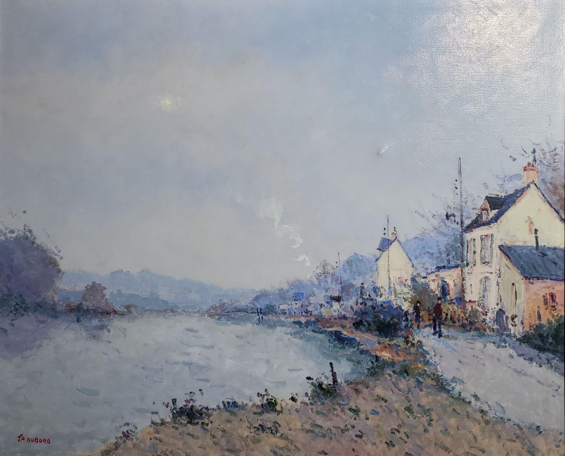 Vintage french art - The Animated Towpath In Normandy - oil on canvas For Sale 9