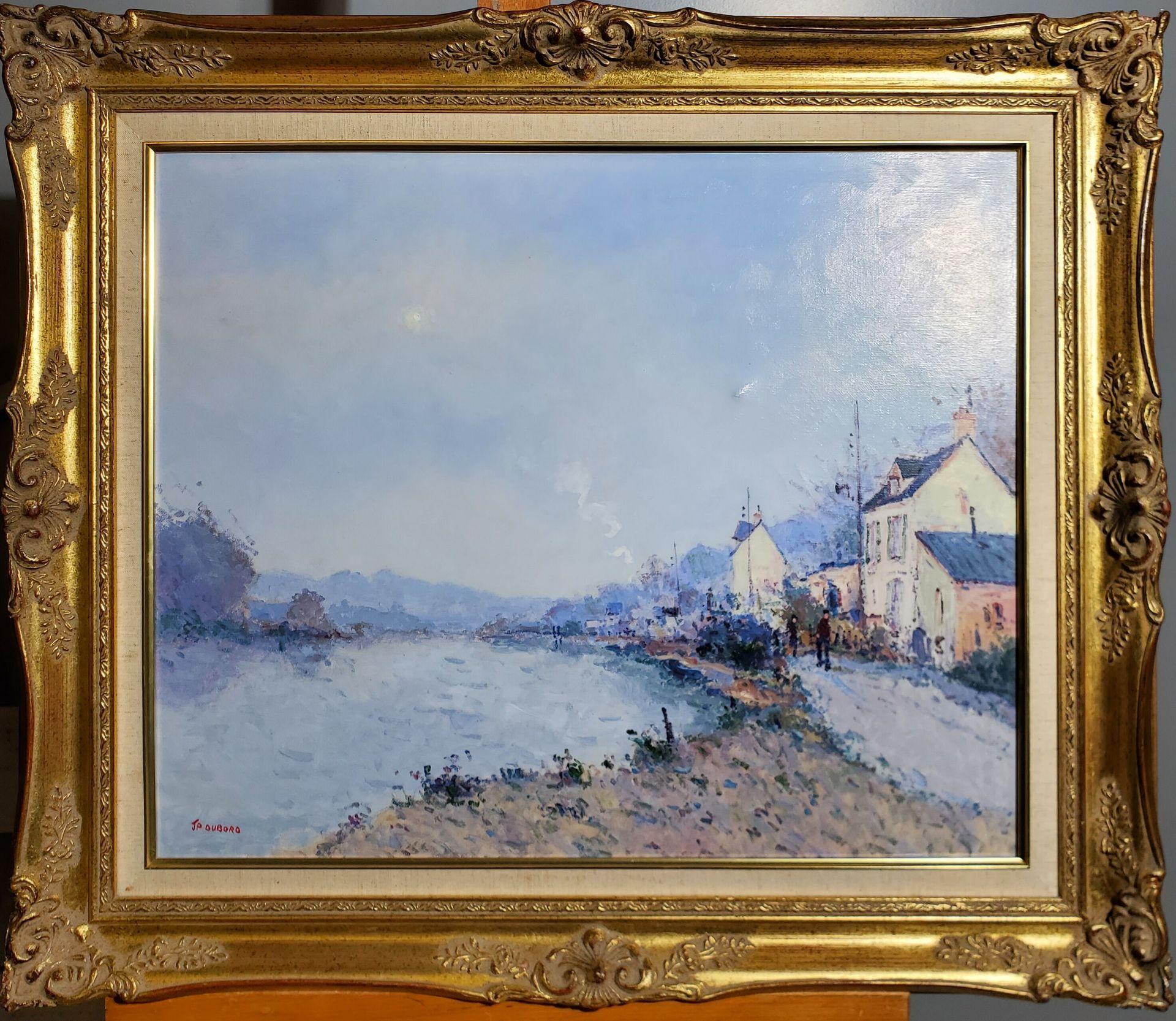 Vintage french art - The Animated Towpath In Normandy - oil on canvas For Sale 10
