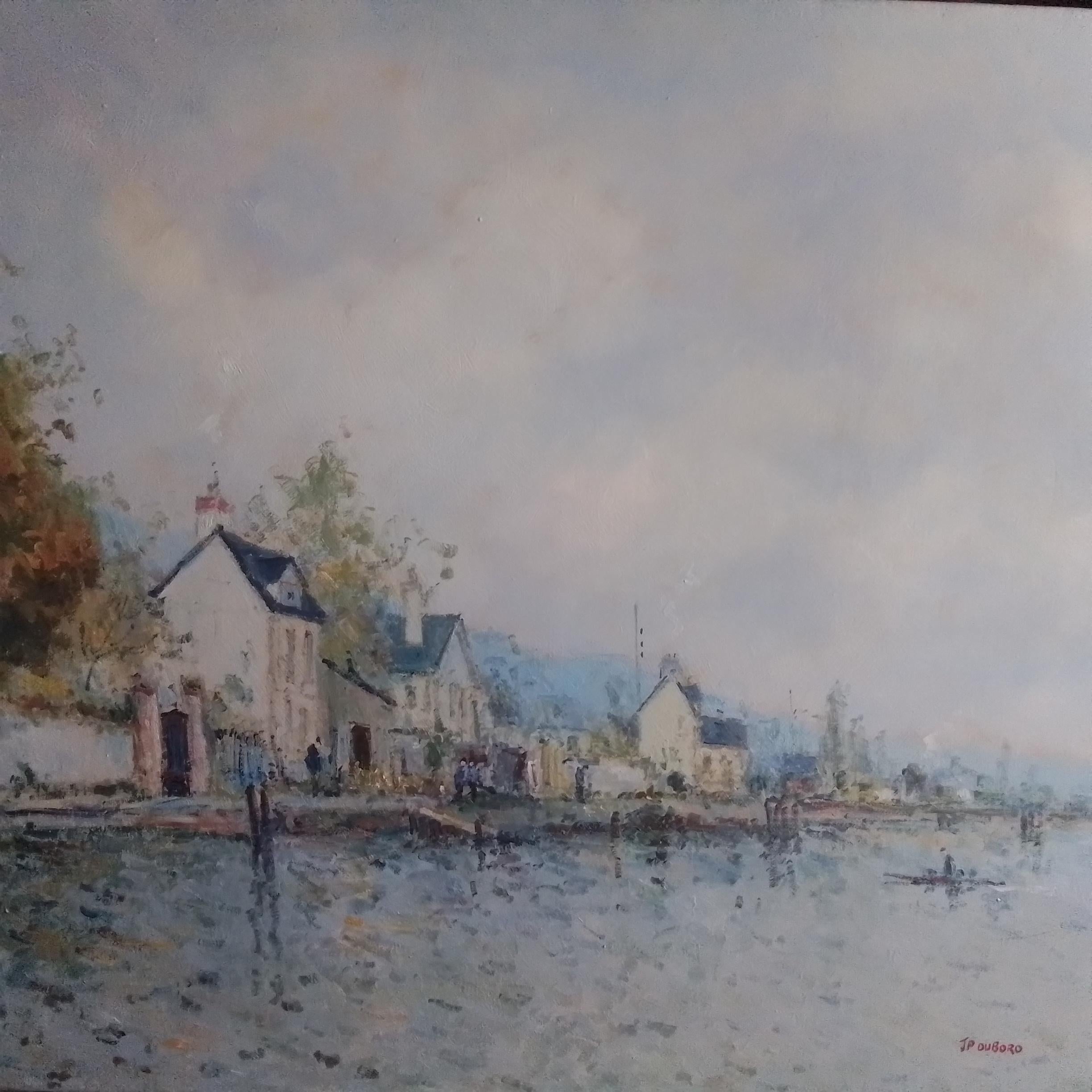 Barcos de remos en el Sena en Normandía - Painting de Jean Pierre Dubord 