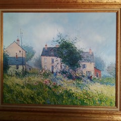 Cottage House in France in Summer, Impressionist Oil on Canvas, Framed