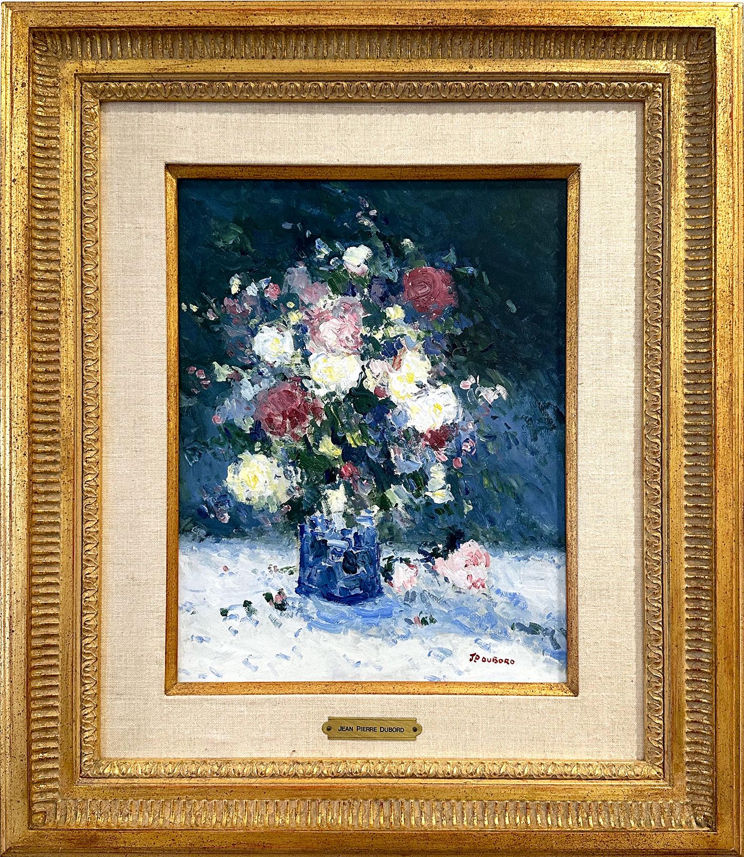 Jean-Pierre Dubord Still-Life Painting - "Evening Flowers" Parisian Impressionist Still Life Oil Painting on Canvas