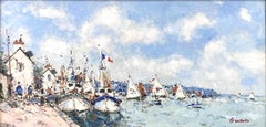 "Les Bateaux Au Port" French Impressionist Boats at Port Oil Painting on Canvas