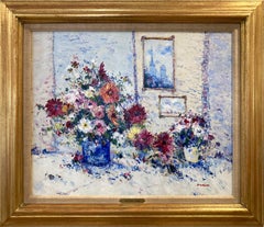 "Les Dalhias du Jardin" Parisian Impressionist Still Life Oil Painting on Canvas