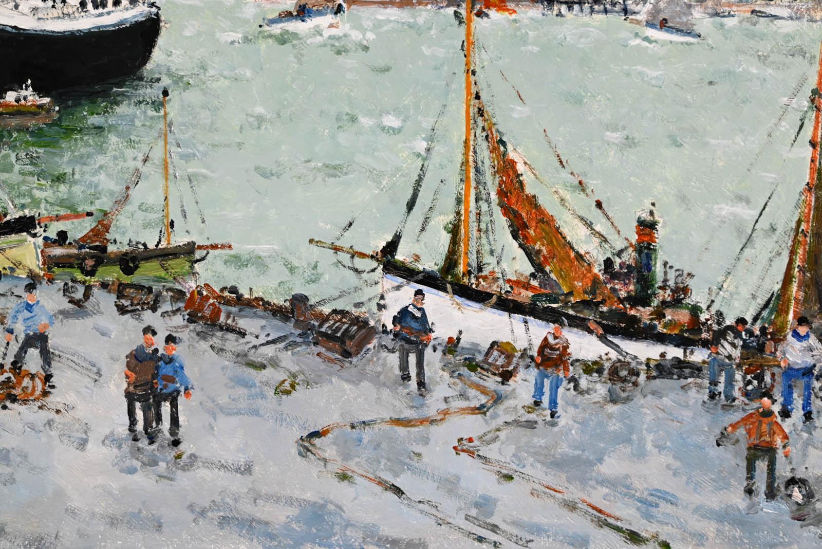 Les vieux Gréements dans le port de Dieppe - Post-impressionnisme Painting par Jean-Pierre Dubord