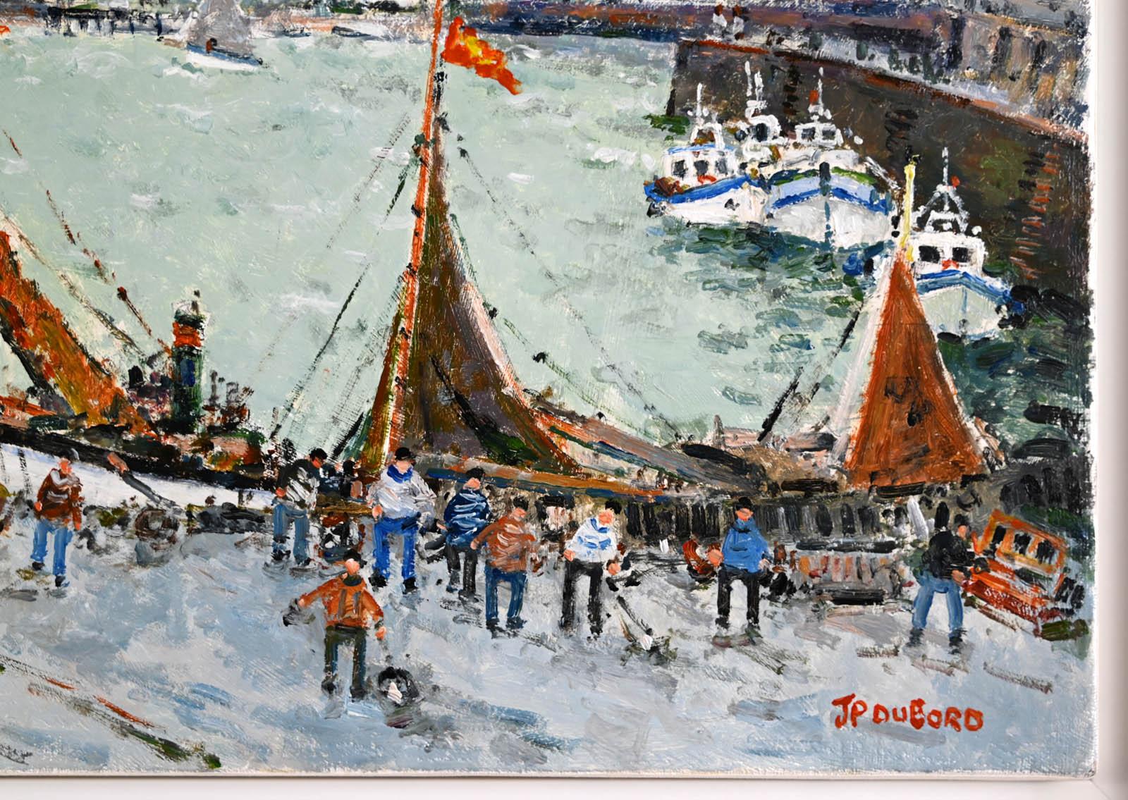 Les vieux Gréements dans le port de Dieppe - Gris Figurative Painting par Jean-Pierre Dubord