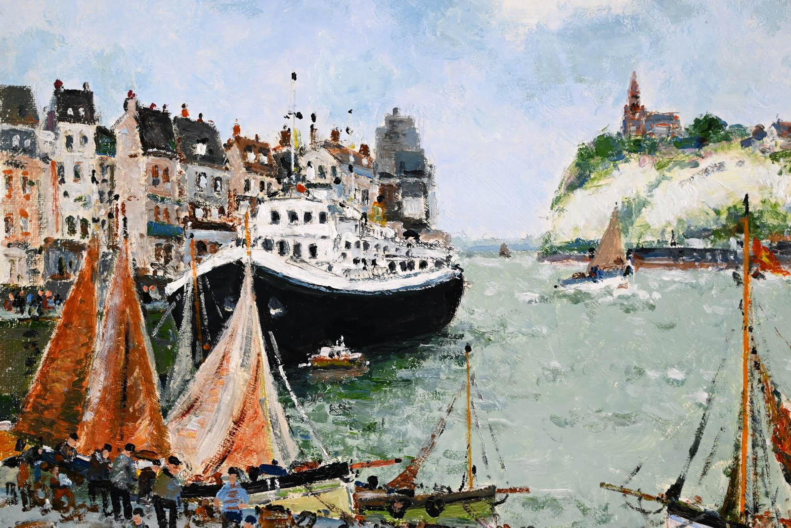 Les vieux Gréements dans le port de Dieppe - Post-Impressionist Painting by Jean-Pierre Dubord