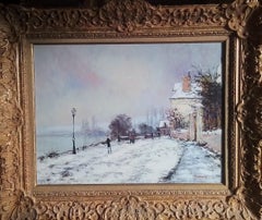 Snow effects on the Seine in France, impressionist art