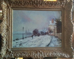 Snow effects on the Seine in France, impressionist art