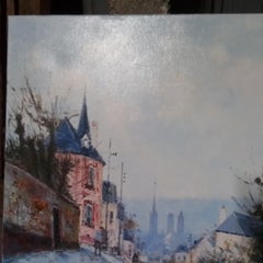 French art, Impressionist animated scene in Normandy, oil signed.