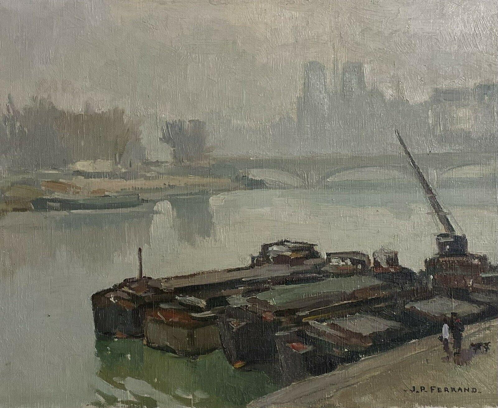 Jean-Pierre Ferrand (1902 - 1983)  Figurative Painting - Vintage French Signed Impressionist Oil Painting Notre Dame Paris River Seine