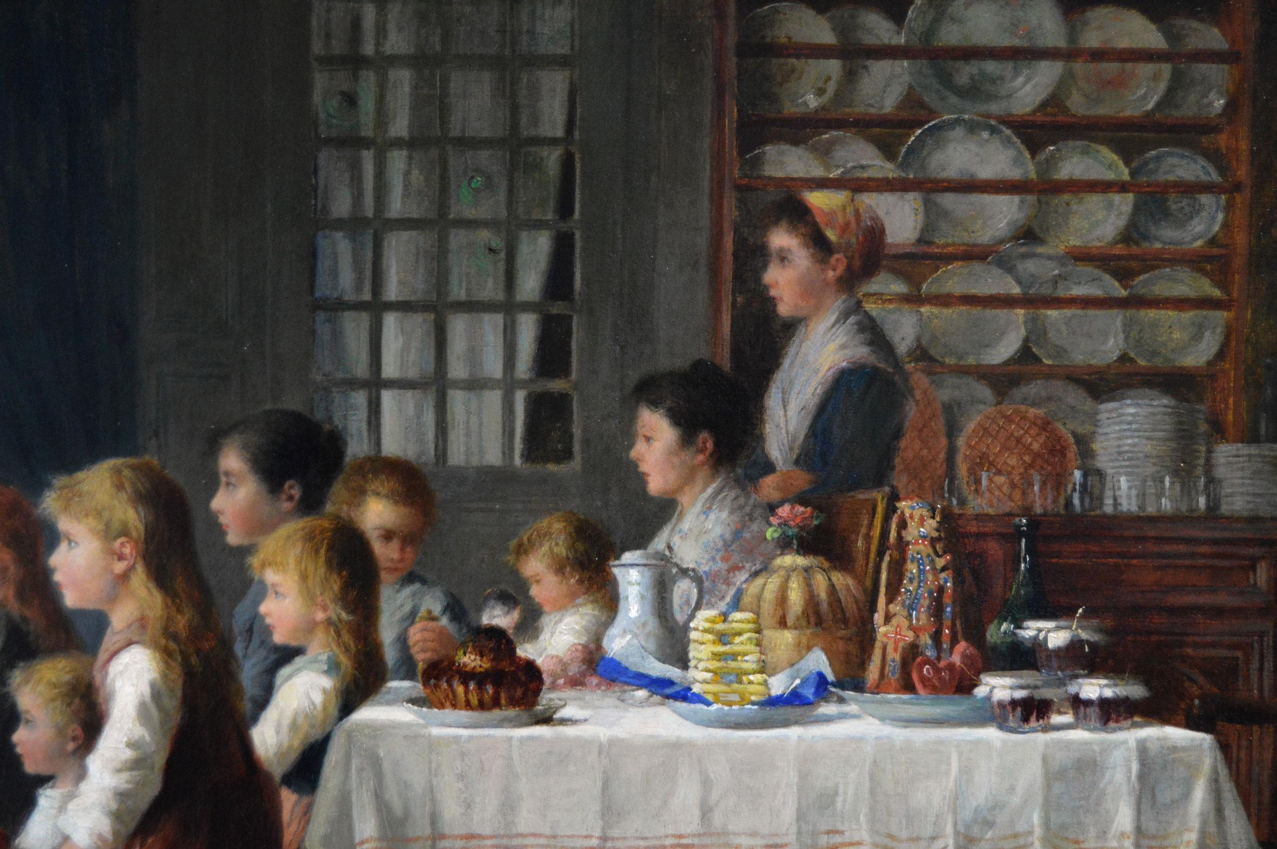 Dipinto a olio di genere del XIX secolo raffigurante dei bambini durante un saggio in vendita 1