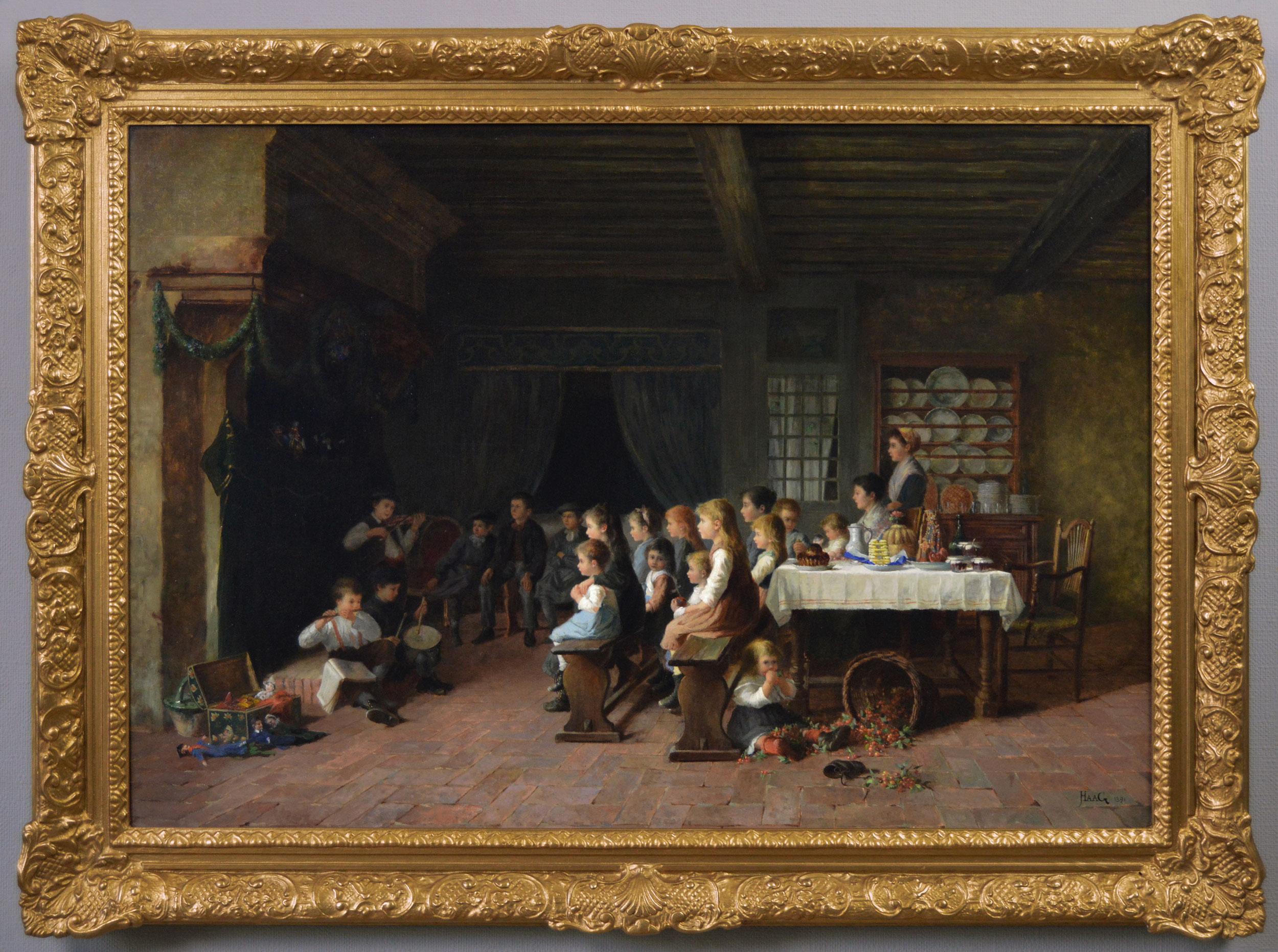 Jean Pierre Haag Interior Painting - 19th Century genre oil painting of children at a recital 