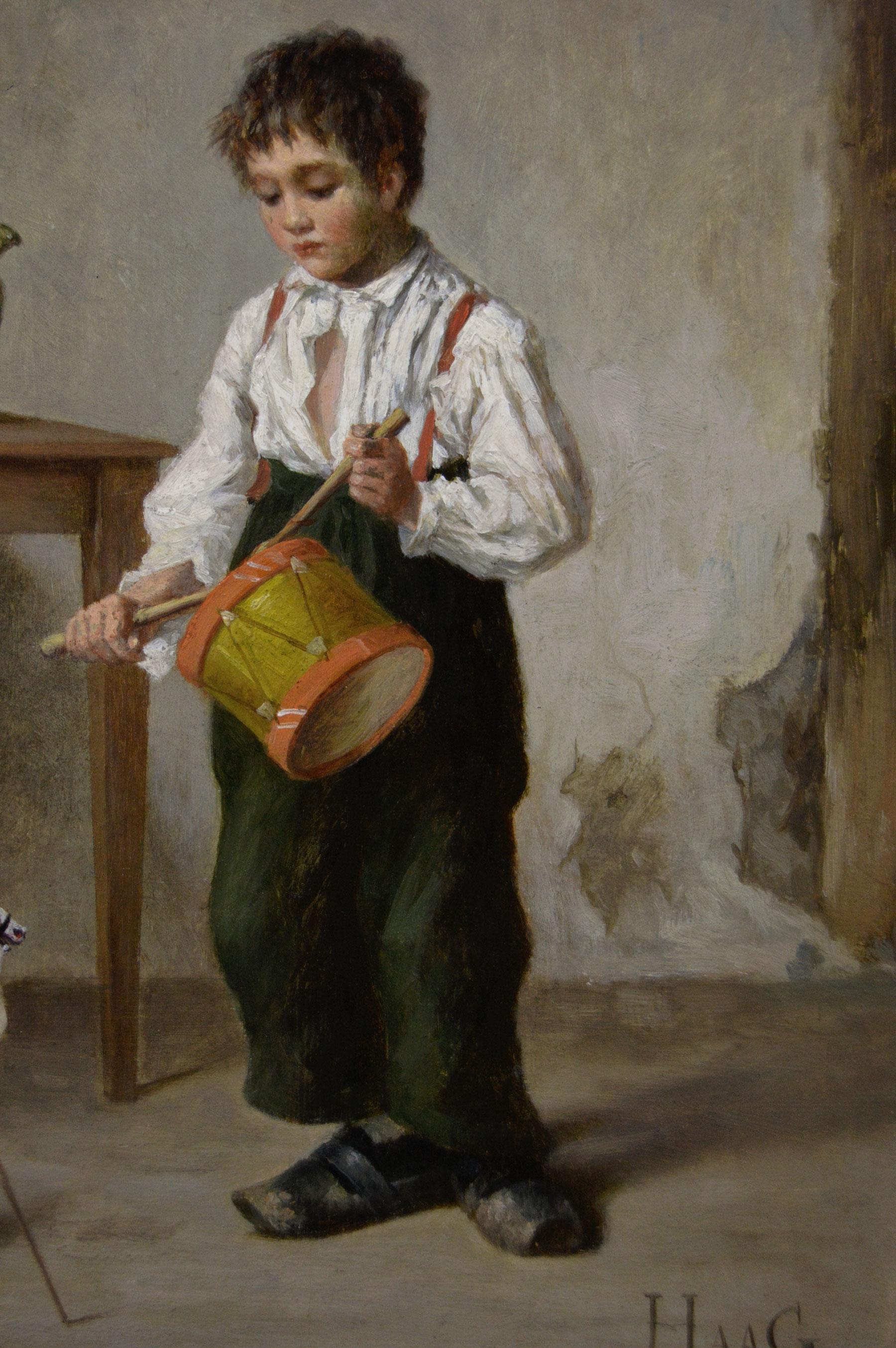 Coppia di dipinti ad olio di genere del XIX secolo raffiguranti dei bambini in vendita 2