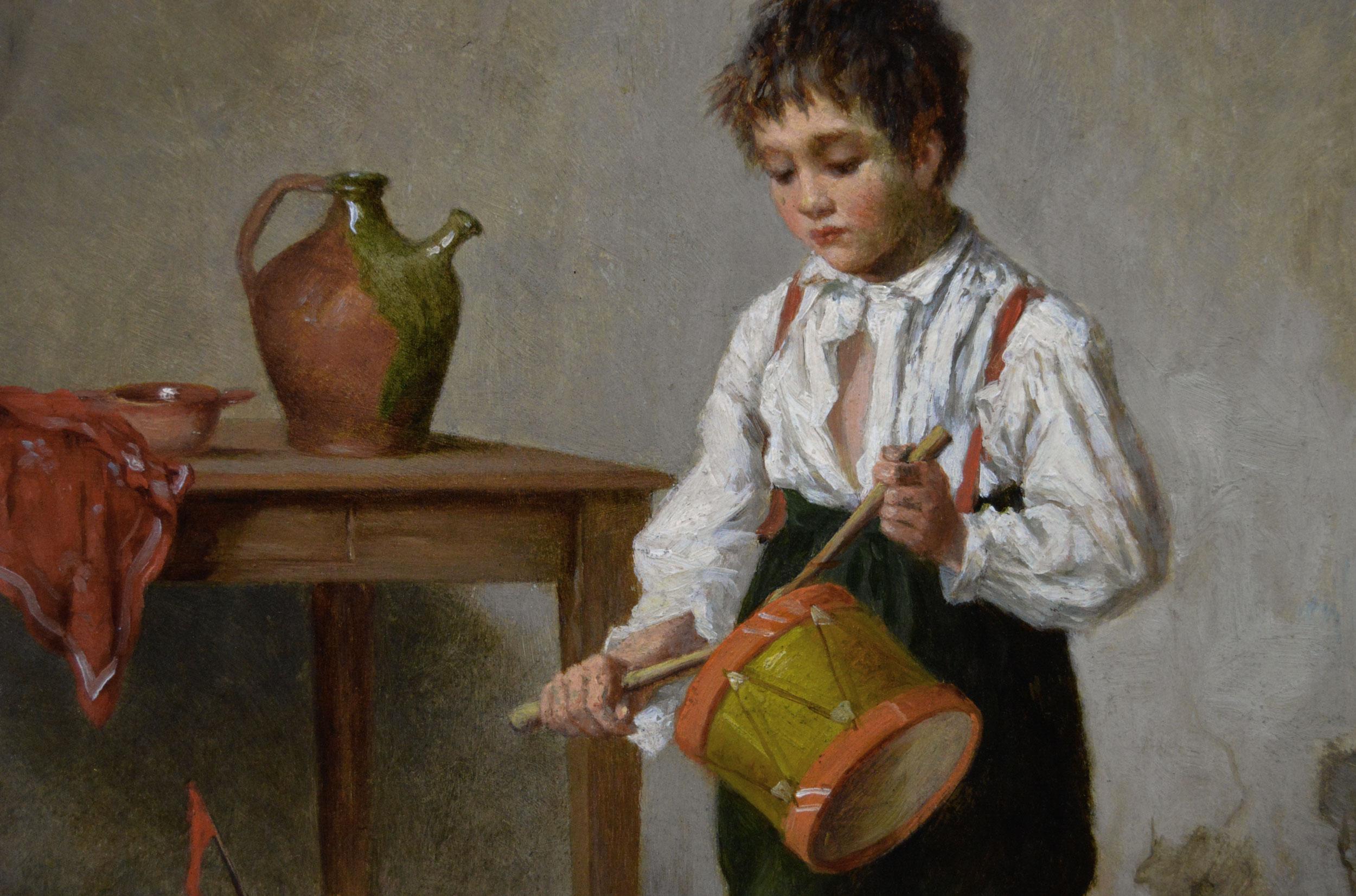 Coppia di dipinti ad olio di genere del XIX secolo raffiguranti dei bambini in vendita 4