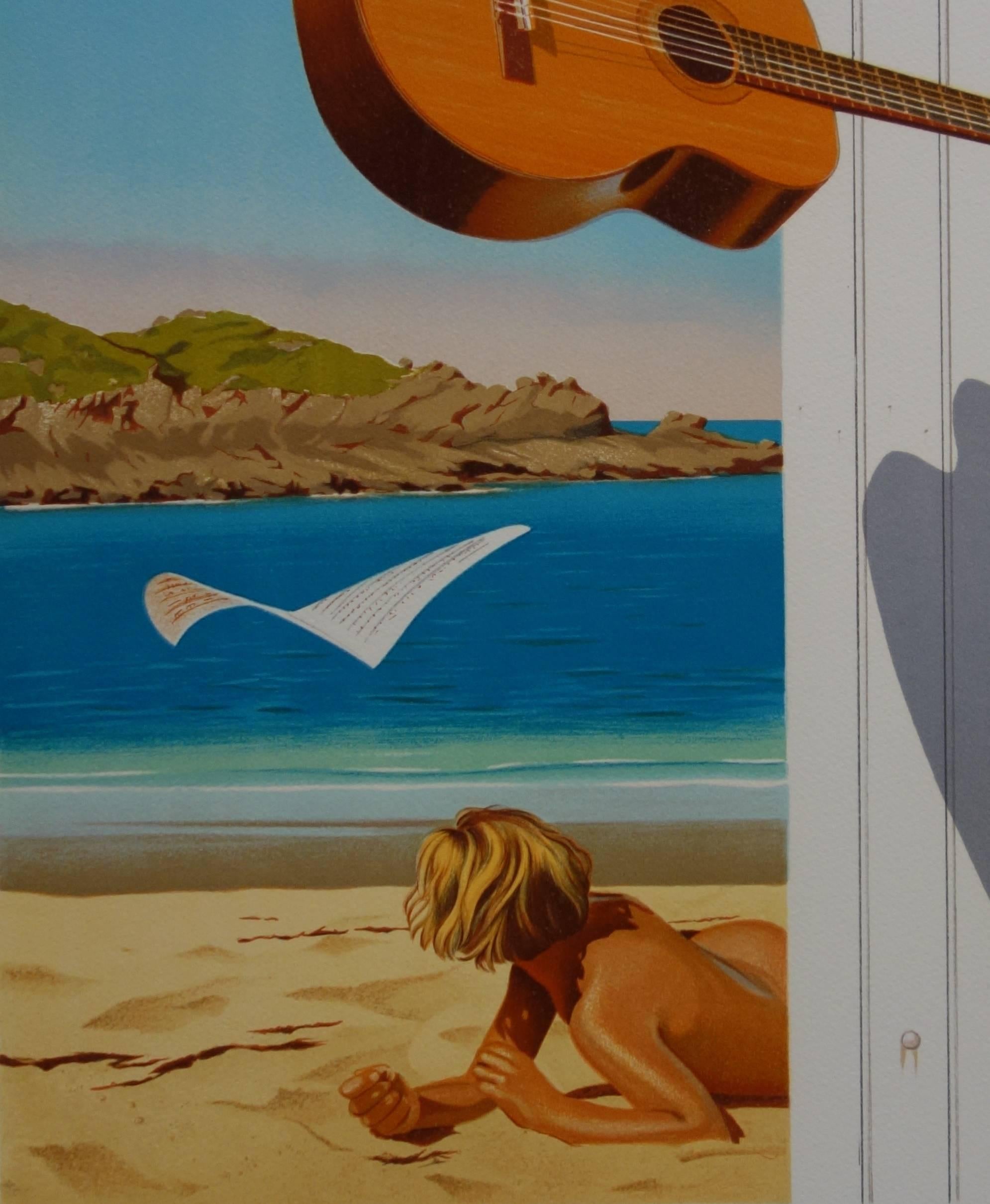 Jean-Pierre HENAUT (1942-)
Surrealist Beach & Guitar

Original lithograph
Handsigned in pencil
Limited /275copies
On vellum 60 x 54 cm (c. 24 x 22 in)

Excellent condition