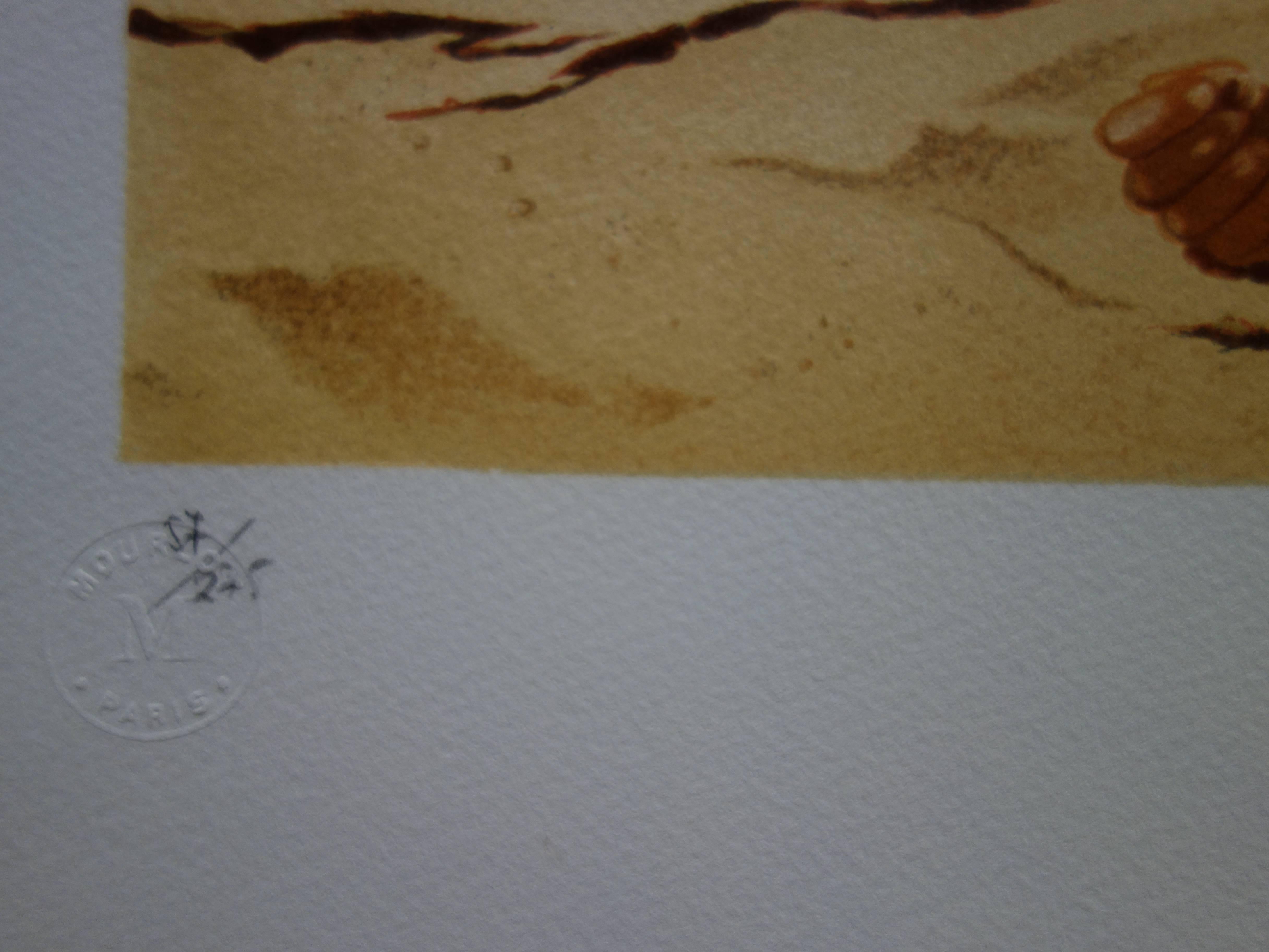 Surrealist Beach & Guitar - Original handsigned lithograph For Sale 3