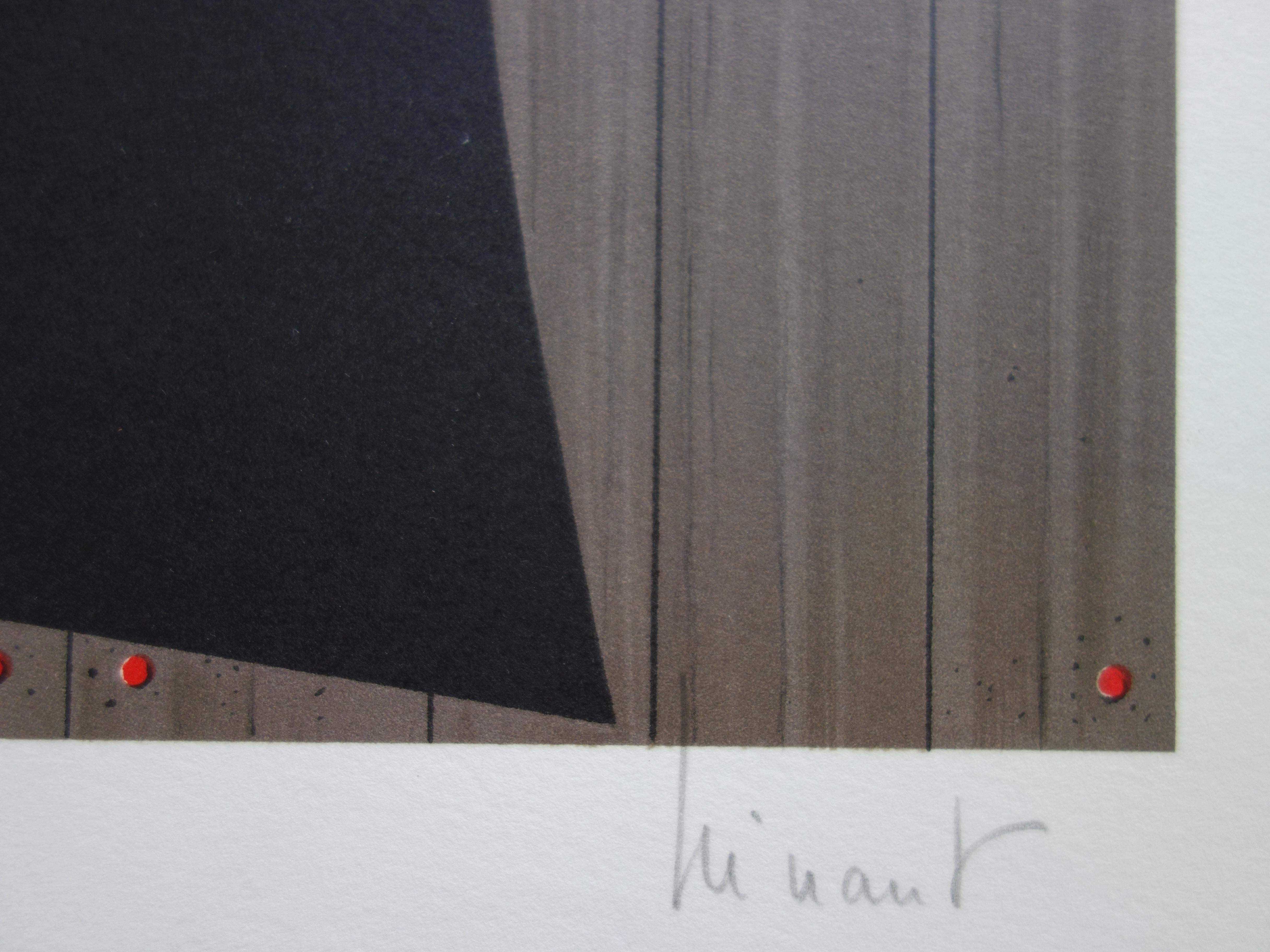 Surrealist Beach - Original handsigned lithograph - Print by Jean-Pierre Henaut