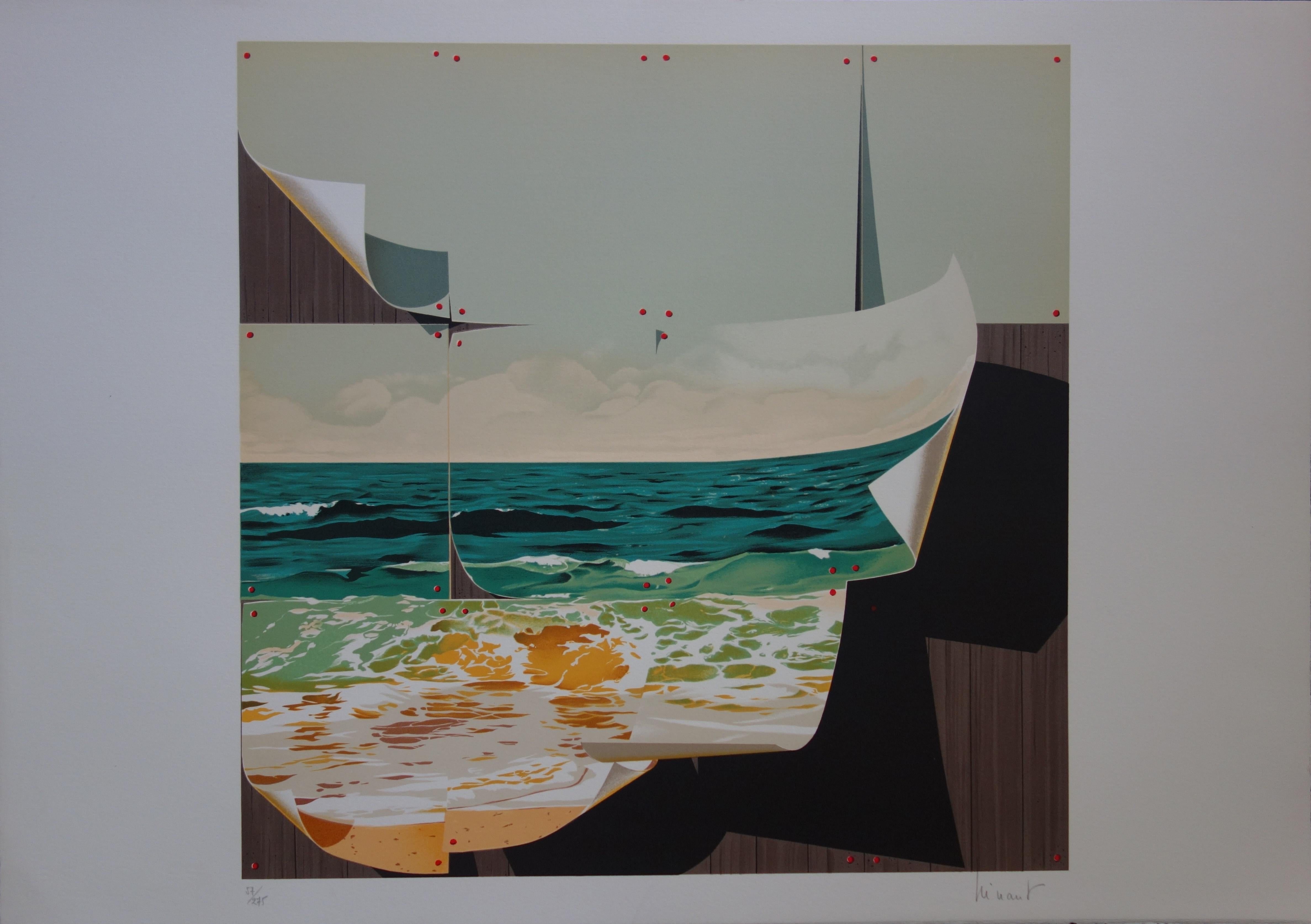 Jean-Pierre Henaut Figurative Print - Surrealist Beach - Original handsigned lithograph