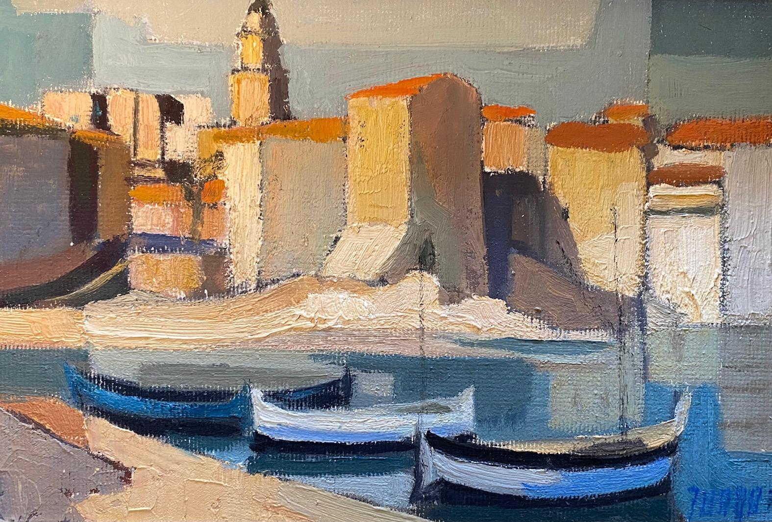 Jean Pierre Jungo Landscape Painting - Saint Tropez by Jean-Pierre Jungo - Oil on wood 19x27 cm