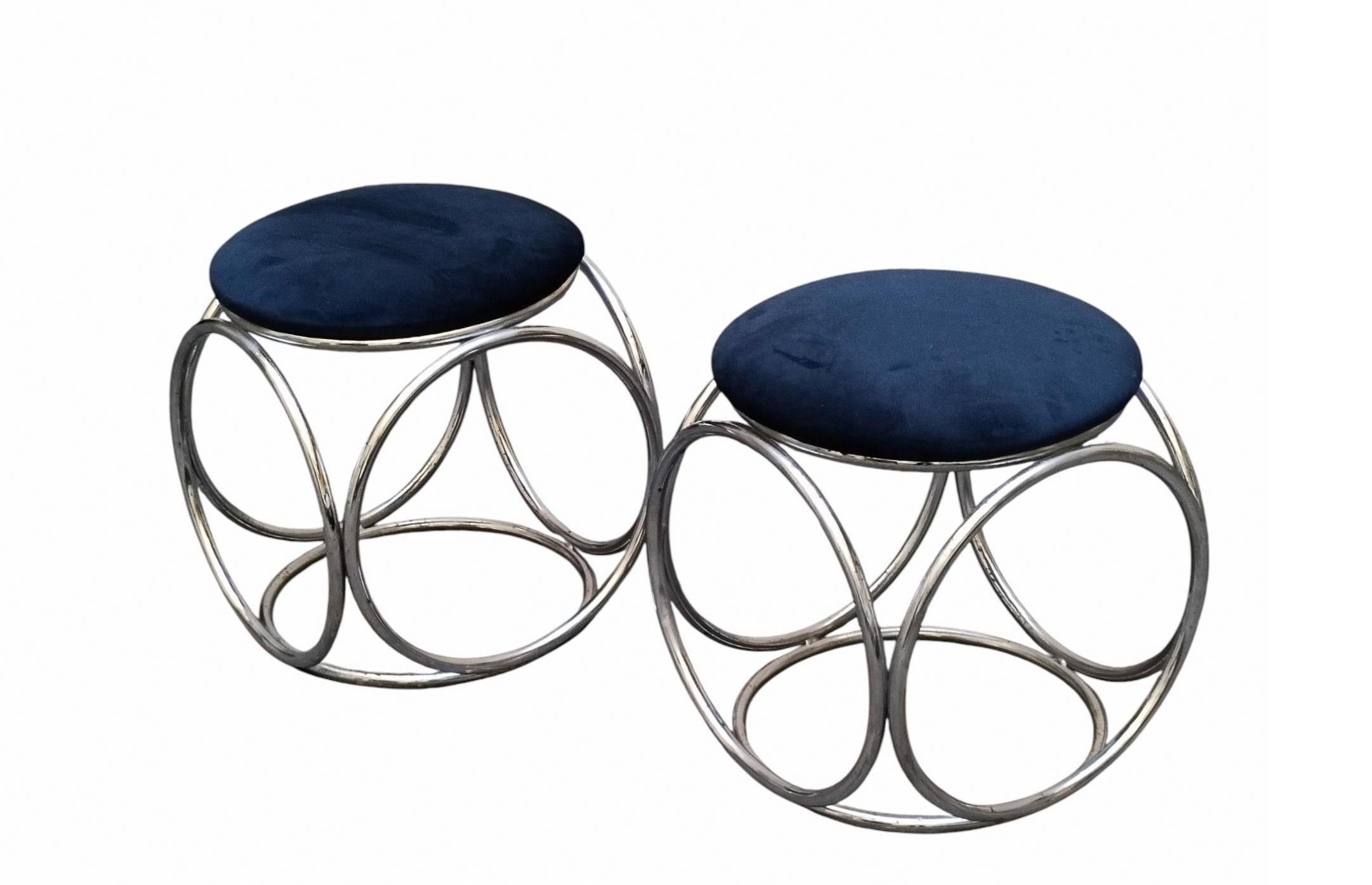 French Jean-Pierre Laporte Design Tubular Circle Stool, France 1970s For Sale