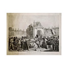 Circa 1840 engraving "Attaque de l'Hôtel de Ville - Trois Glorieuses" by Jazet