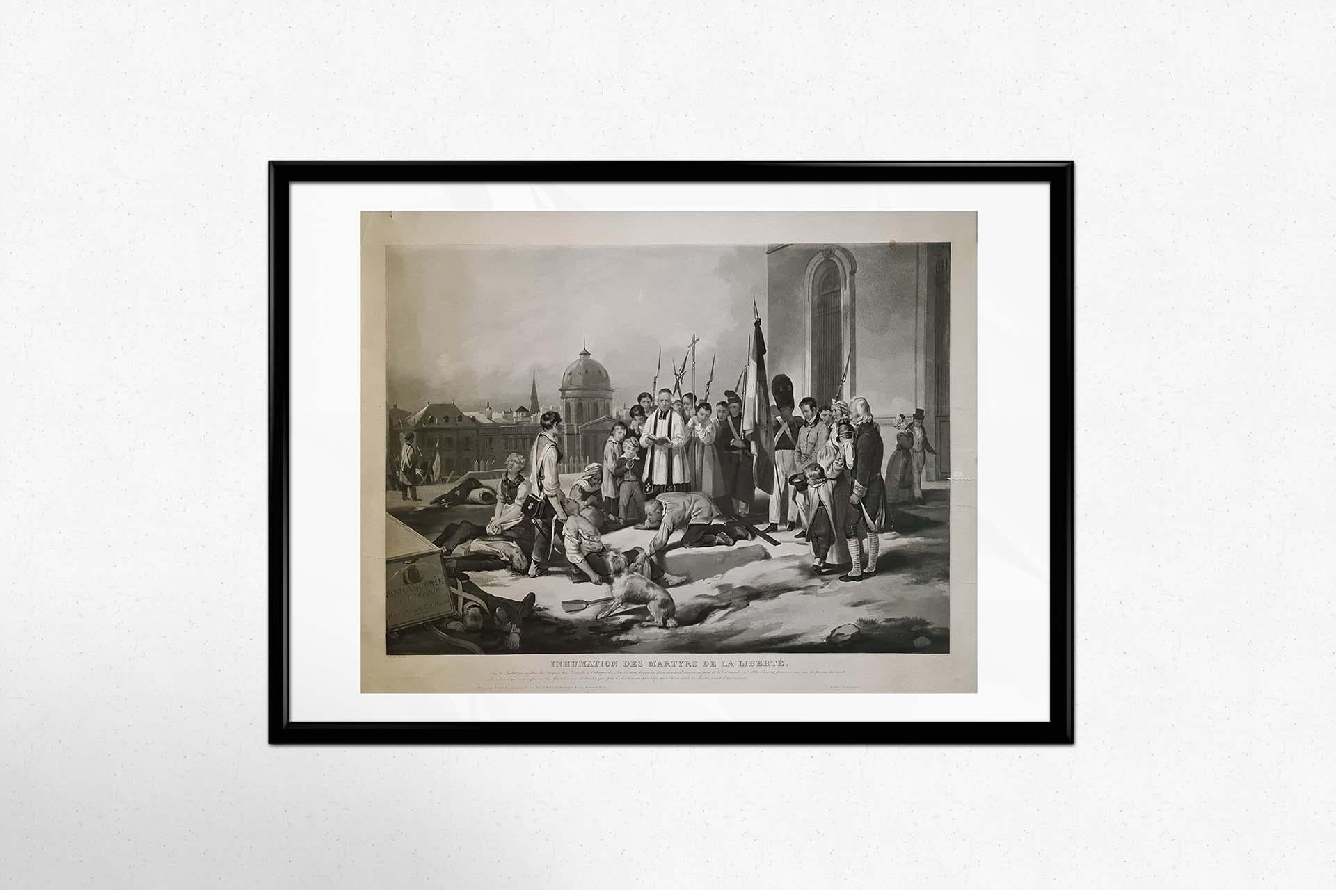 CIRCA 1840 Kupferstich Inhumation des martyrs de la liberté - Trois glorieuses im Angebot 2