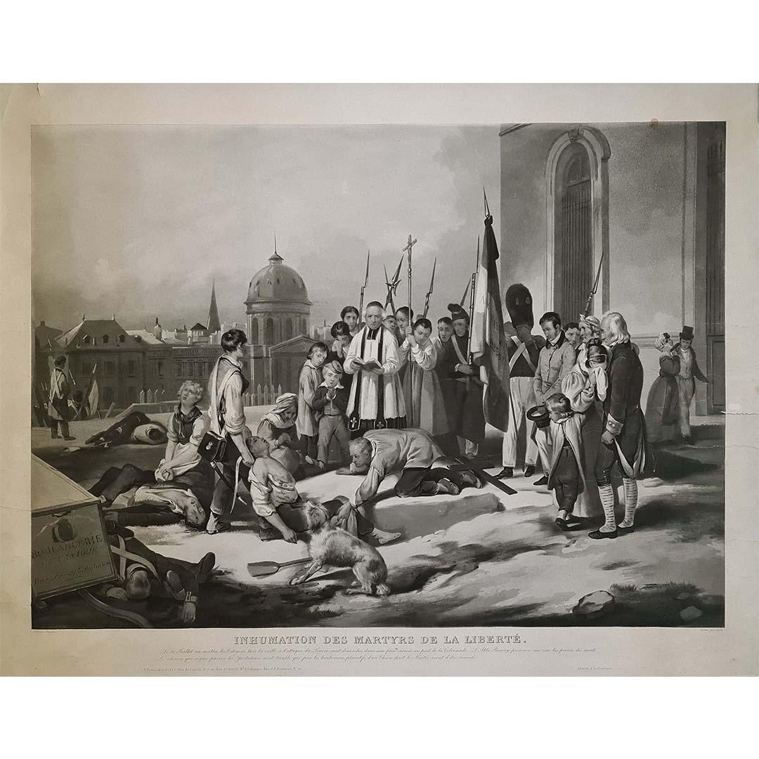 CIRCA 1840 Kupferstich Inhumation des martyrs de la liberté - Trois glorieuses – Print von Jean-Pierre-Marie Jazet