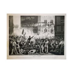 Circa 1840 engraving titled "Rue de Rohan - Trois Glorieuses" engraved by Jazet