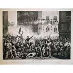 Antique Circa 1840 engraving titled "Rue de Rohan - Trois Glorieuses" engraved by Jazet